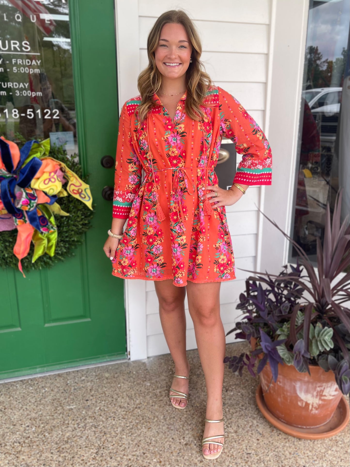ORANGE MULTI PRINTED RELAXED FIT MINI DRESS