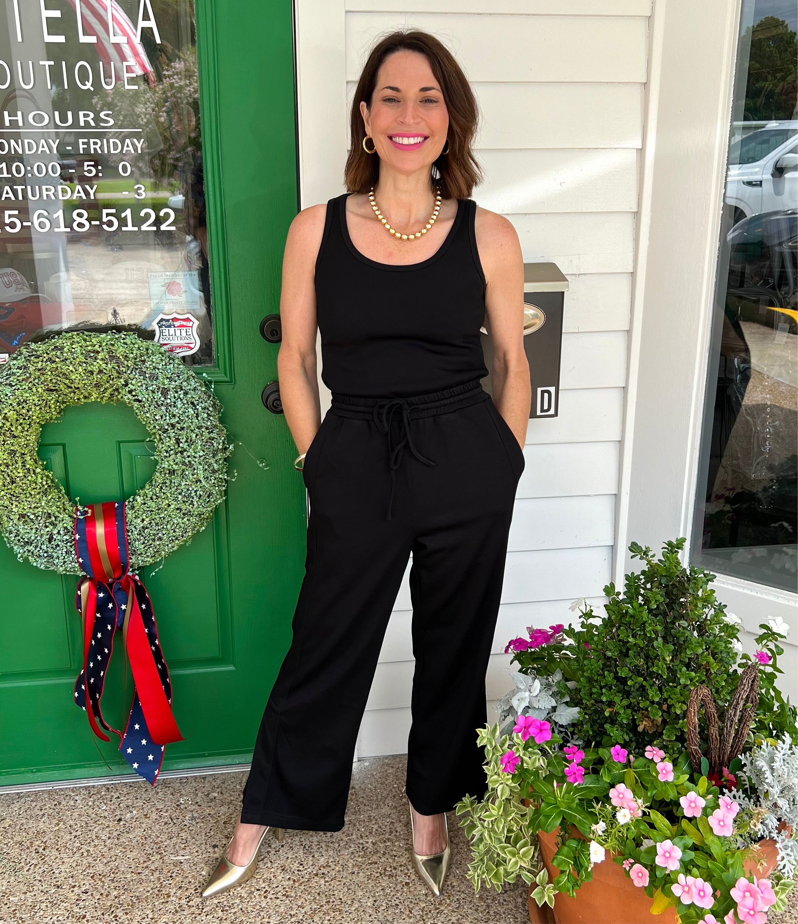 BLACK PCILL SIDE BINDING WIDE LEG PANTS