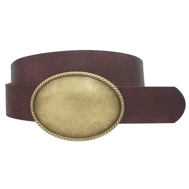 WINE WESTERN OVAL GOLD BUCKLE BELT