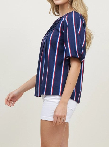 NAVY USA STRIPE BALLOON SLEEVE TOP