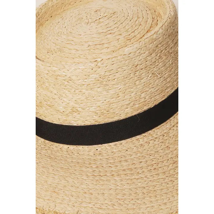 NATURAL/BLACK RIBBON BOW STRAP STRAW SUN HAT