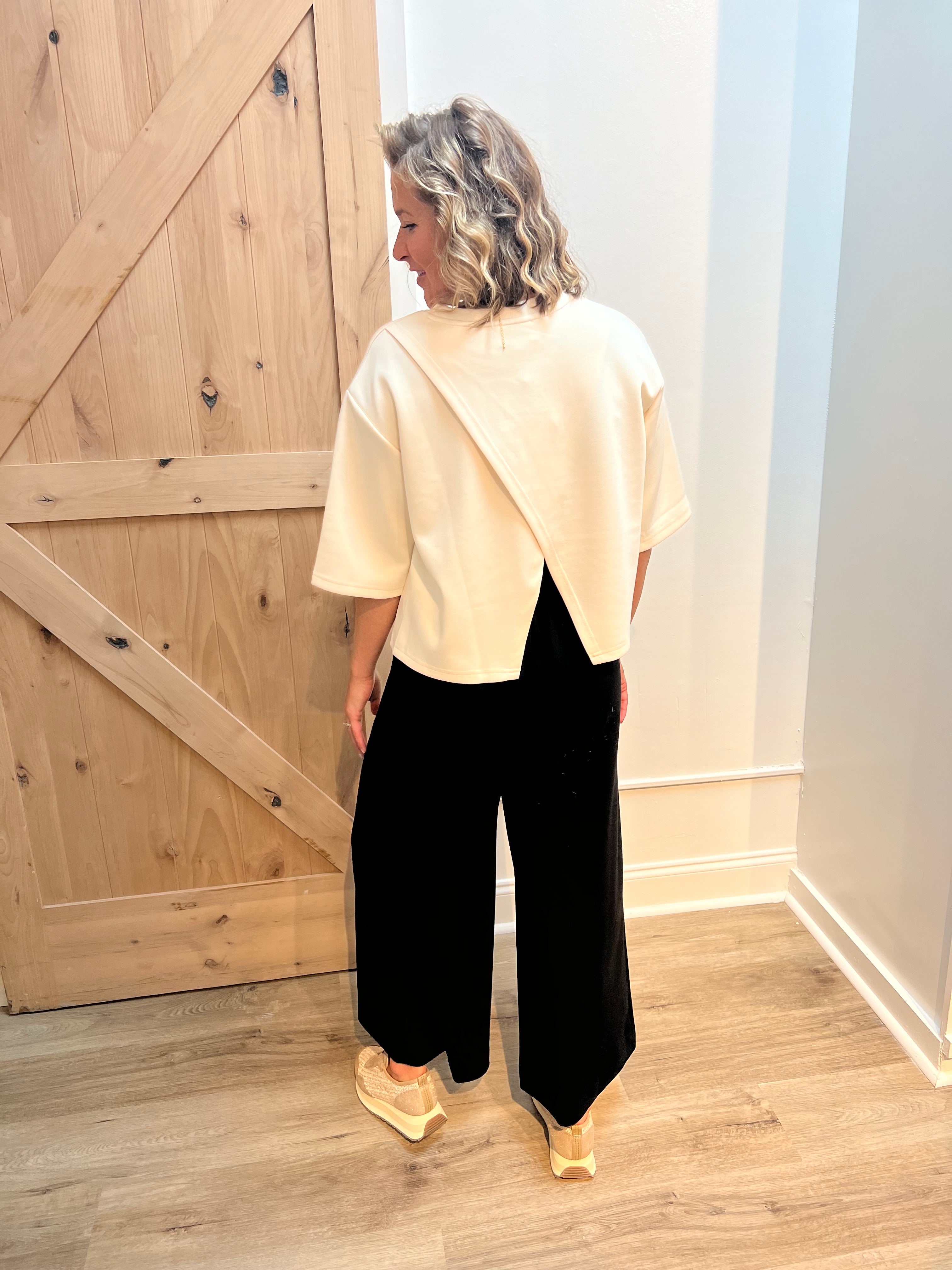BLACK PCILL BUTTER MODAL WIDE LEG PANTS