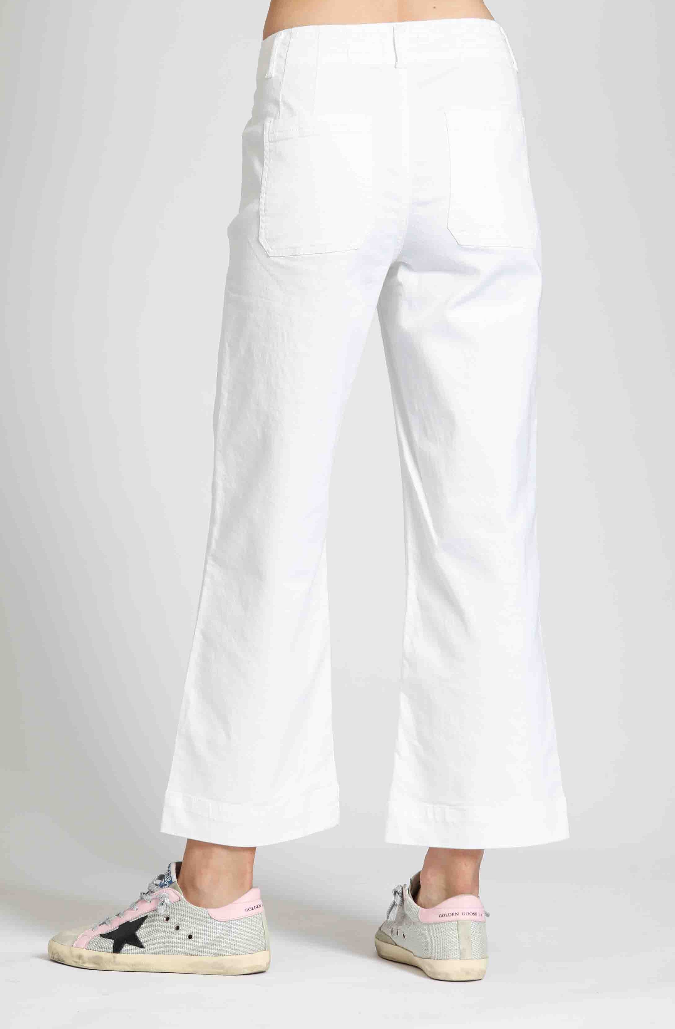 WHITE MID RISE CROPPED WIDE LEG PATCH POCKET PANT