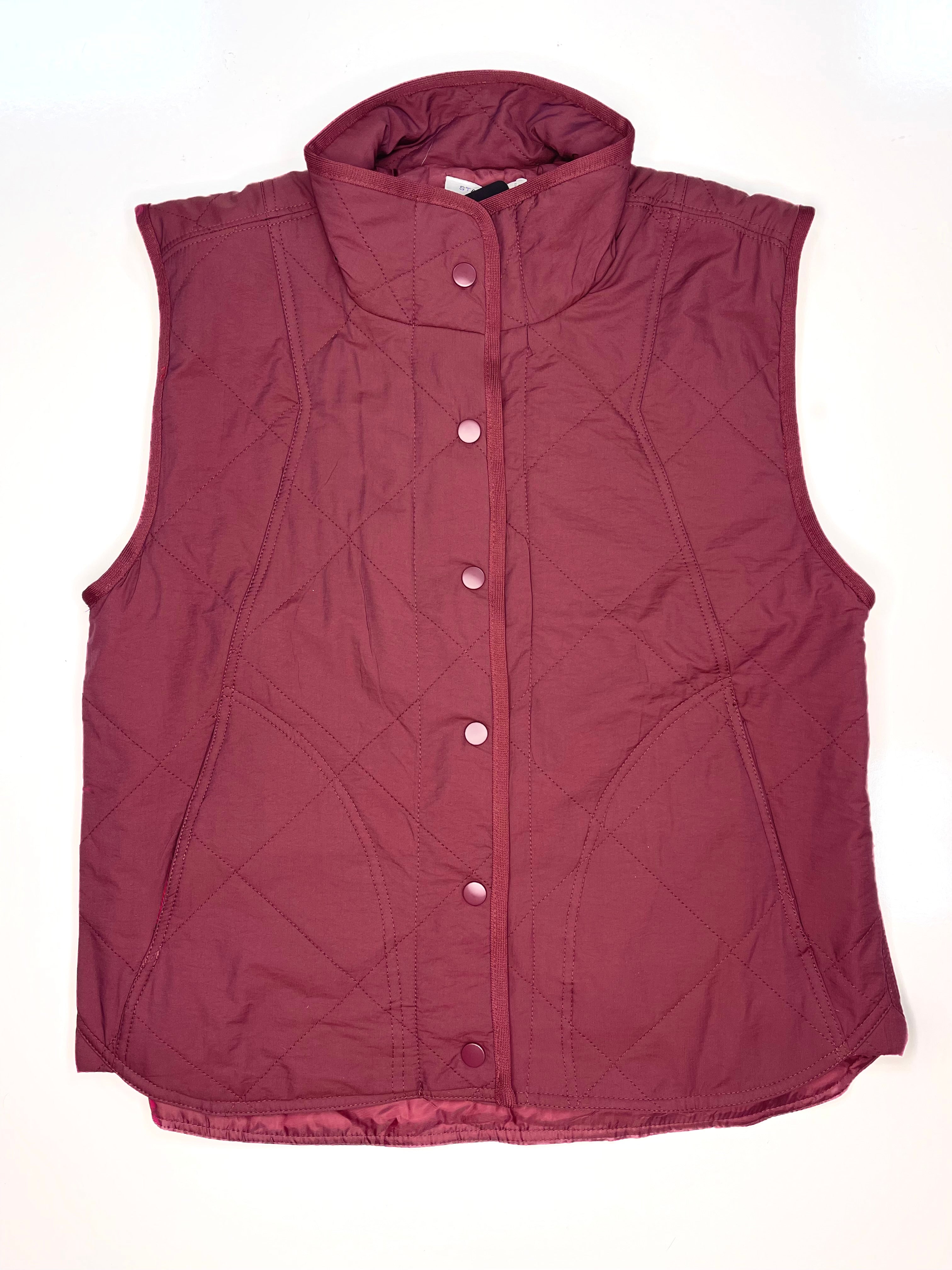WINE QUILTED BUTTON-DOWN SLEEVELESS VEST