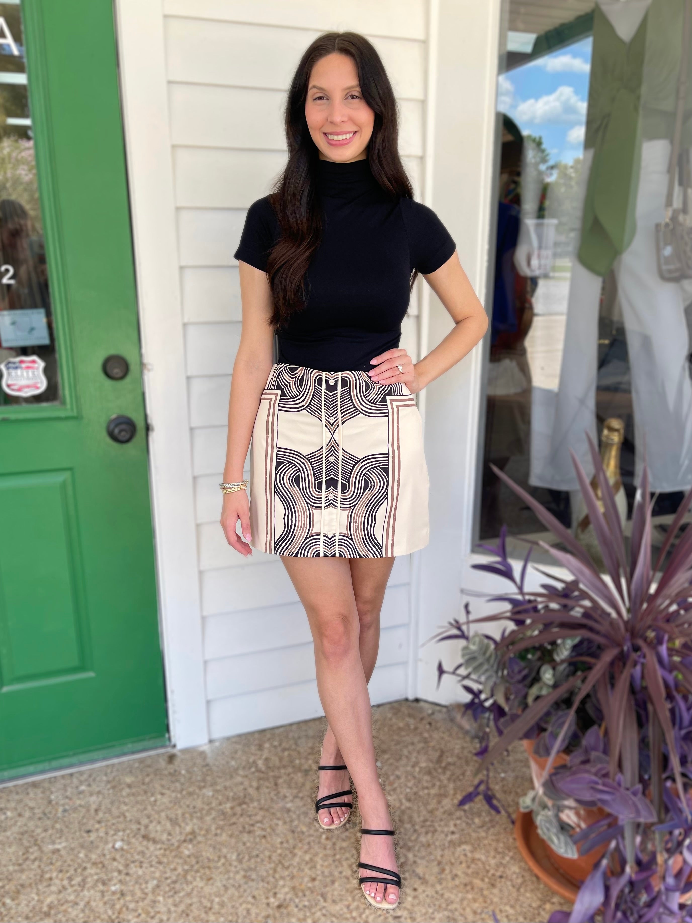 CREAM/BLACK & BROWN ENGINEER PRINT OPHENA MINI SKIRT