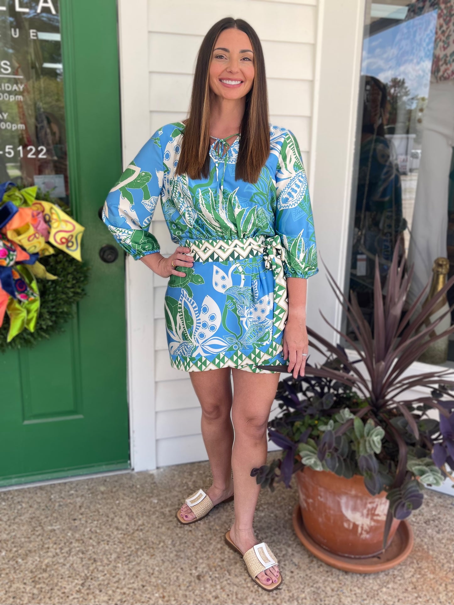 BLUE TURTLE PRINT JENISHA WRAP MINI SKIRT