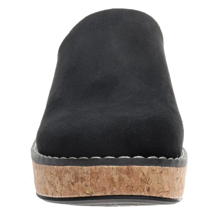 BLACK SUEDE ROUND TOE CLOG SIYA WEDGE
