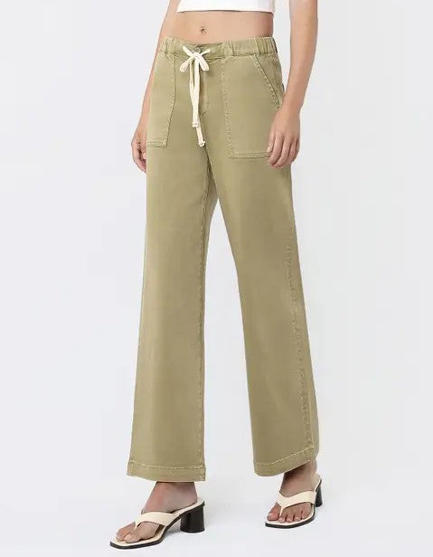 HERB HIGH RISE BAGGY WIDE LEG ELASTIC WAISTBAND JEANS