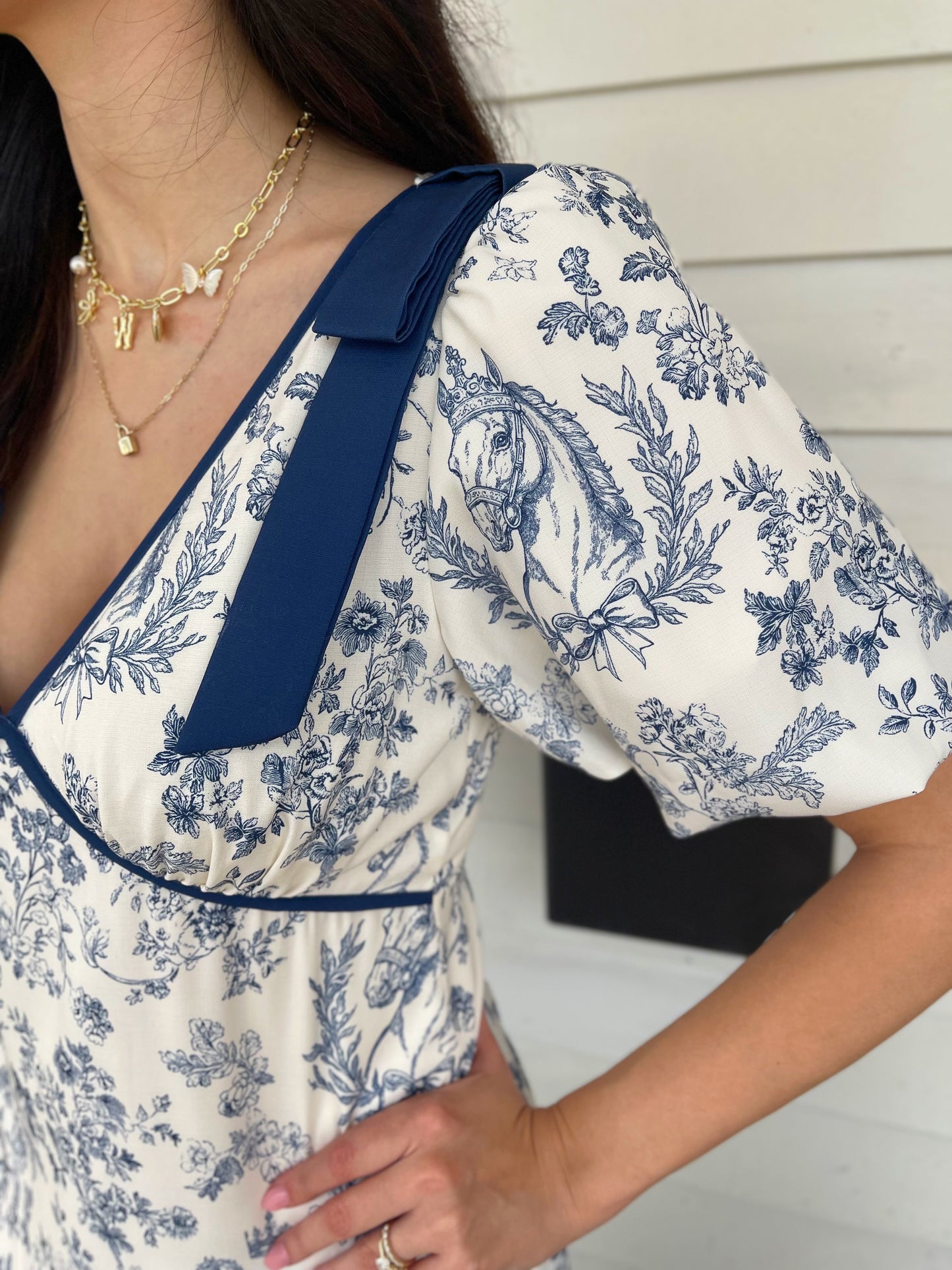 DARK NAVY FLORAL PRINT DEEP VNECK BUBBLE SLEEVE MAXI DRESS