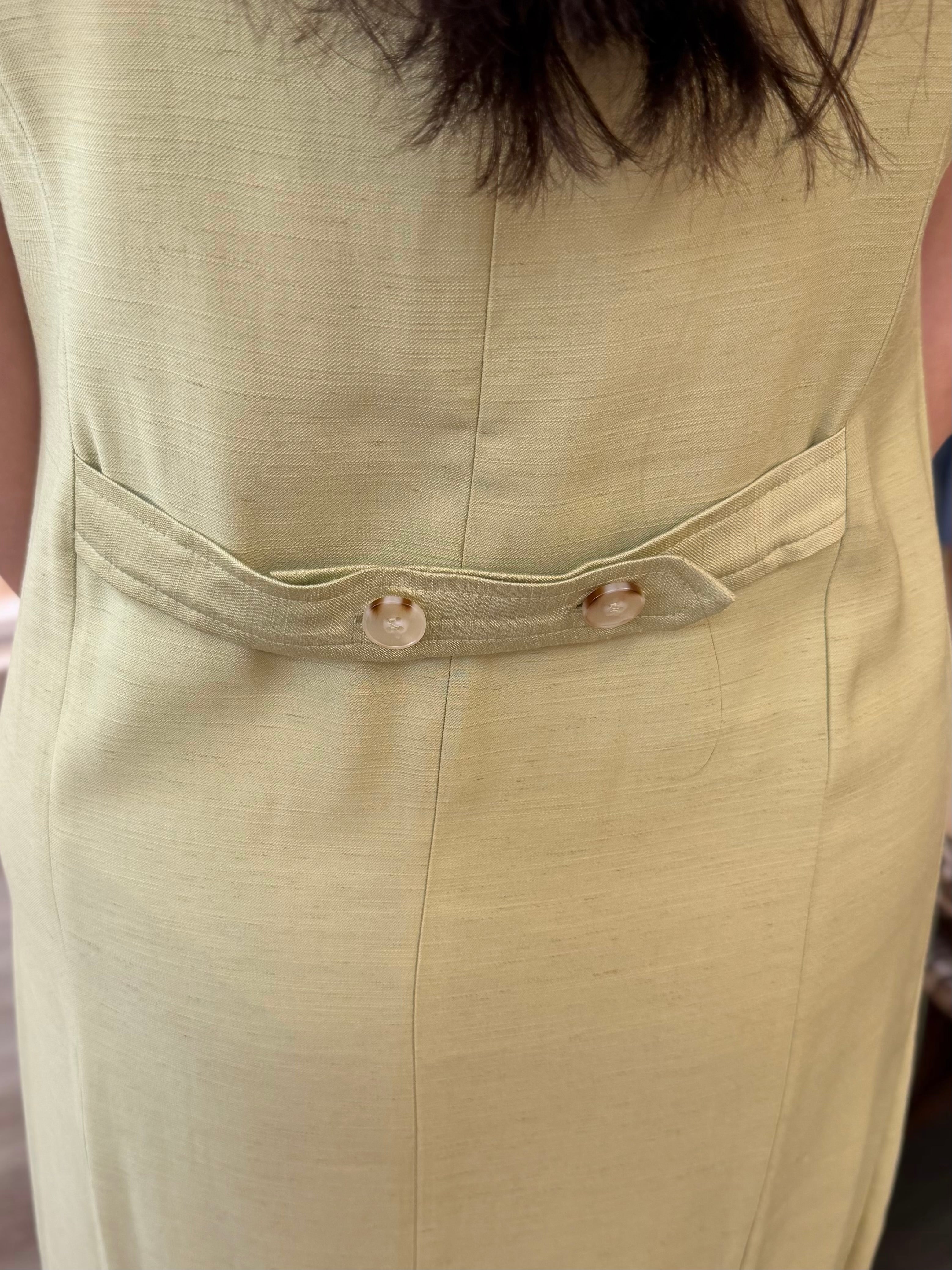 SAGE VNECK BUTTON UP SLEEVELESS MIDI DRESS