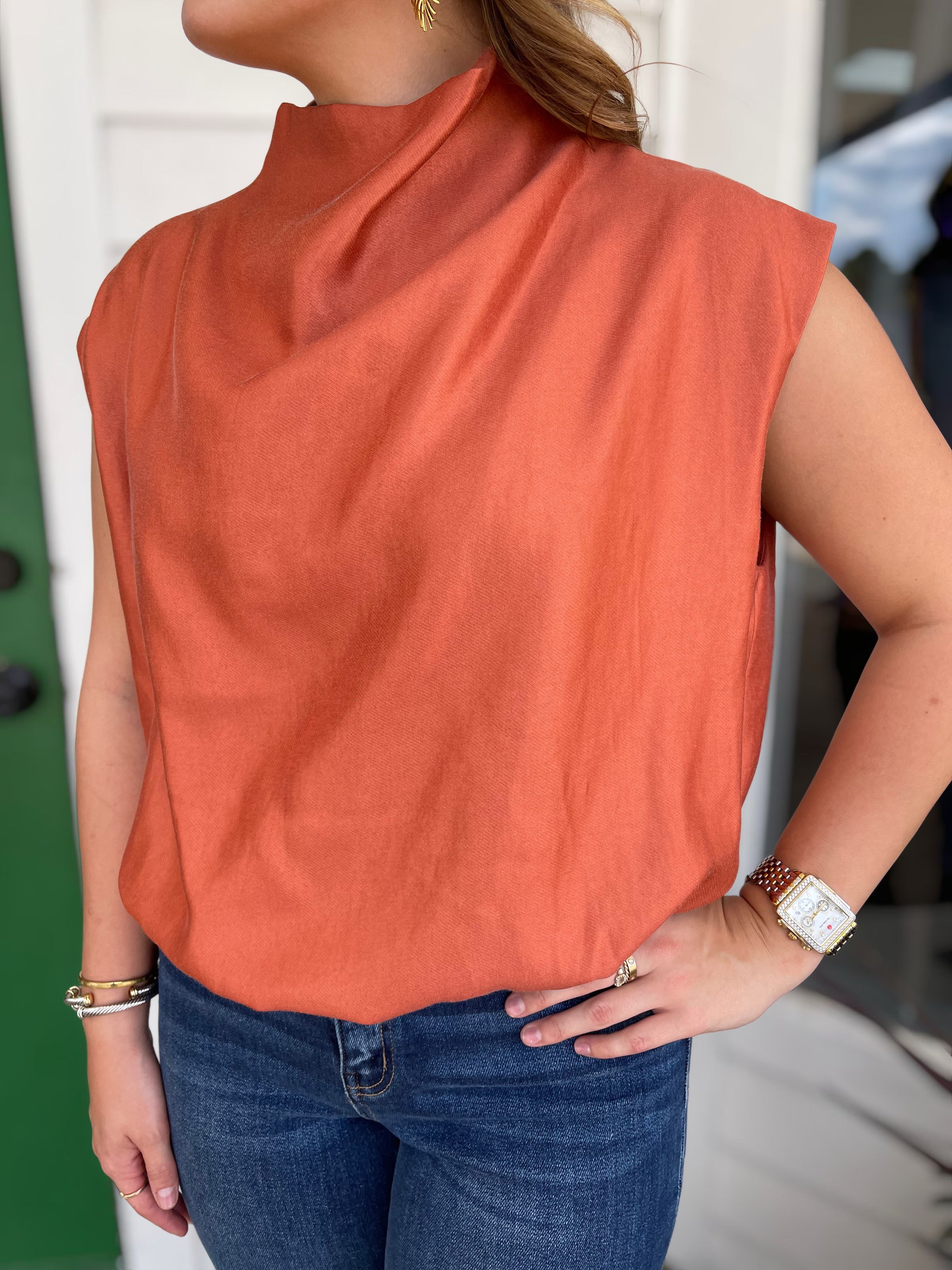 RUST HIGH NECK BALLOON TOP