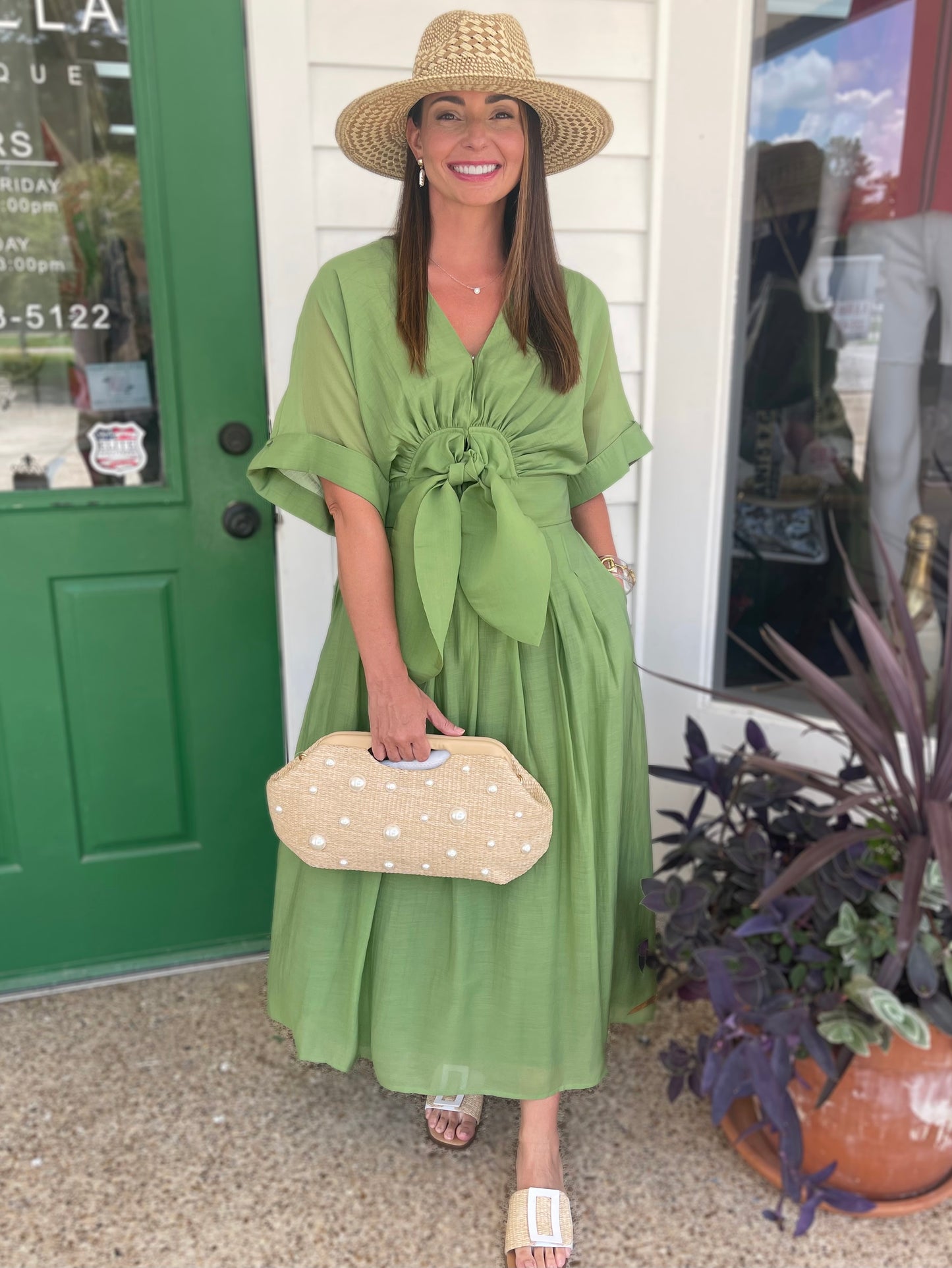 GREEN TIE FRONT CLARISA BLOUSE
