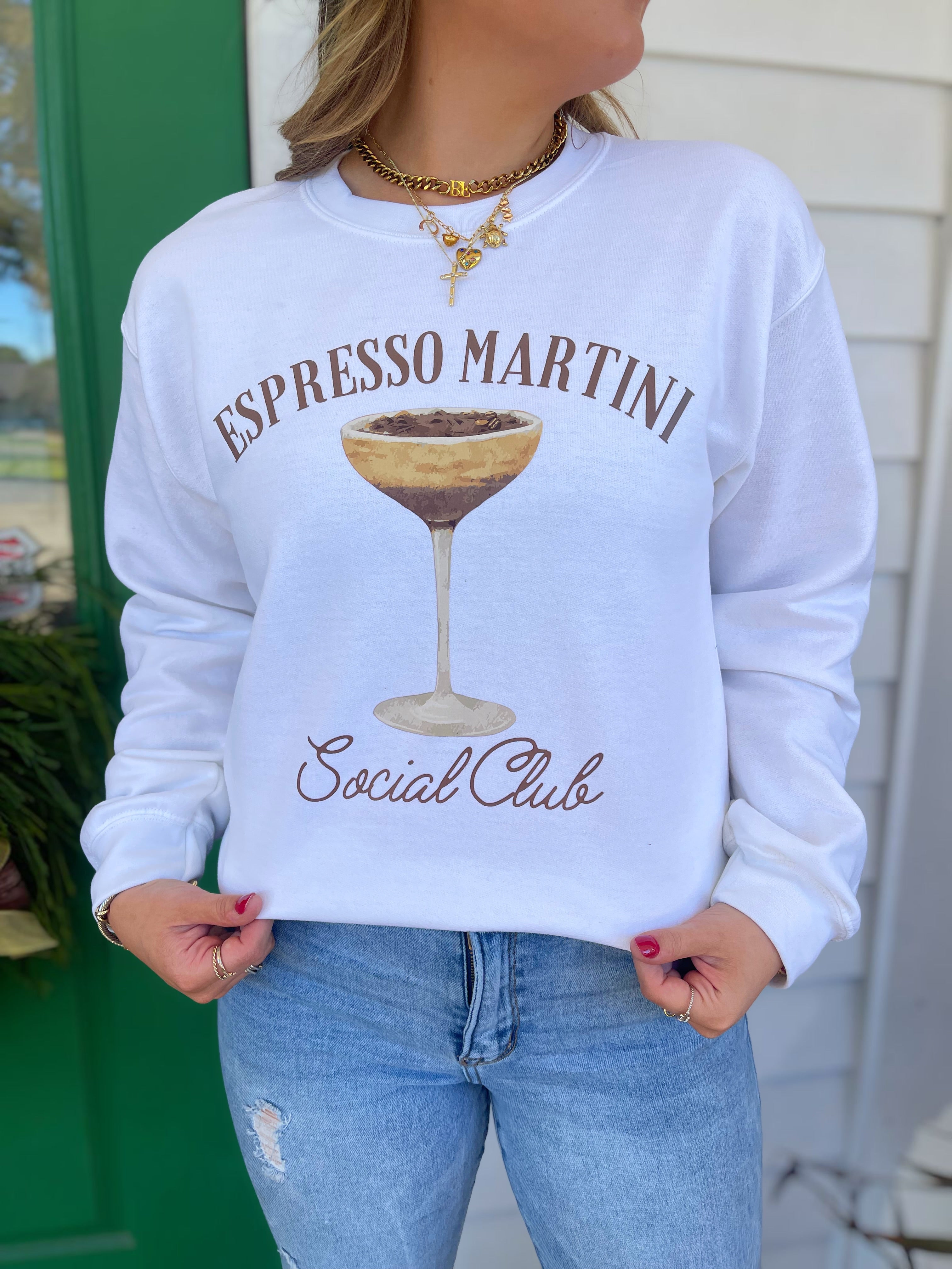 WHITE "ESPRESSO MARTINI SOCIAL CLUB" LONG SLEEVE SWEATSHIRT