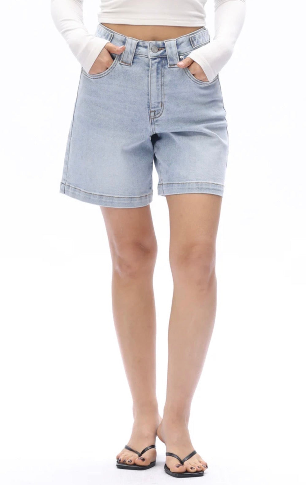 LIGHT BLUE HIGH RISE SHORTS