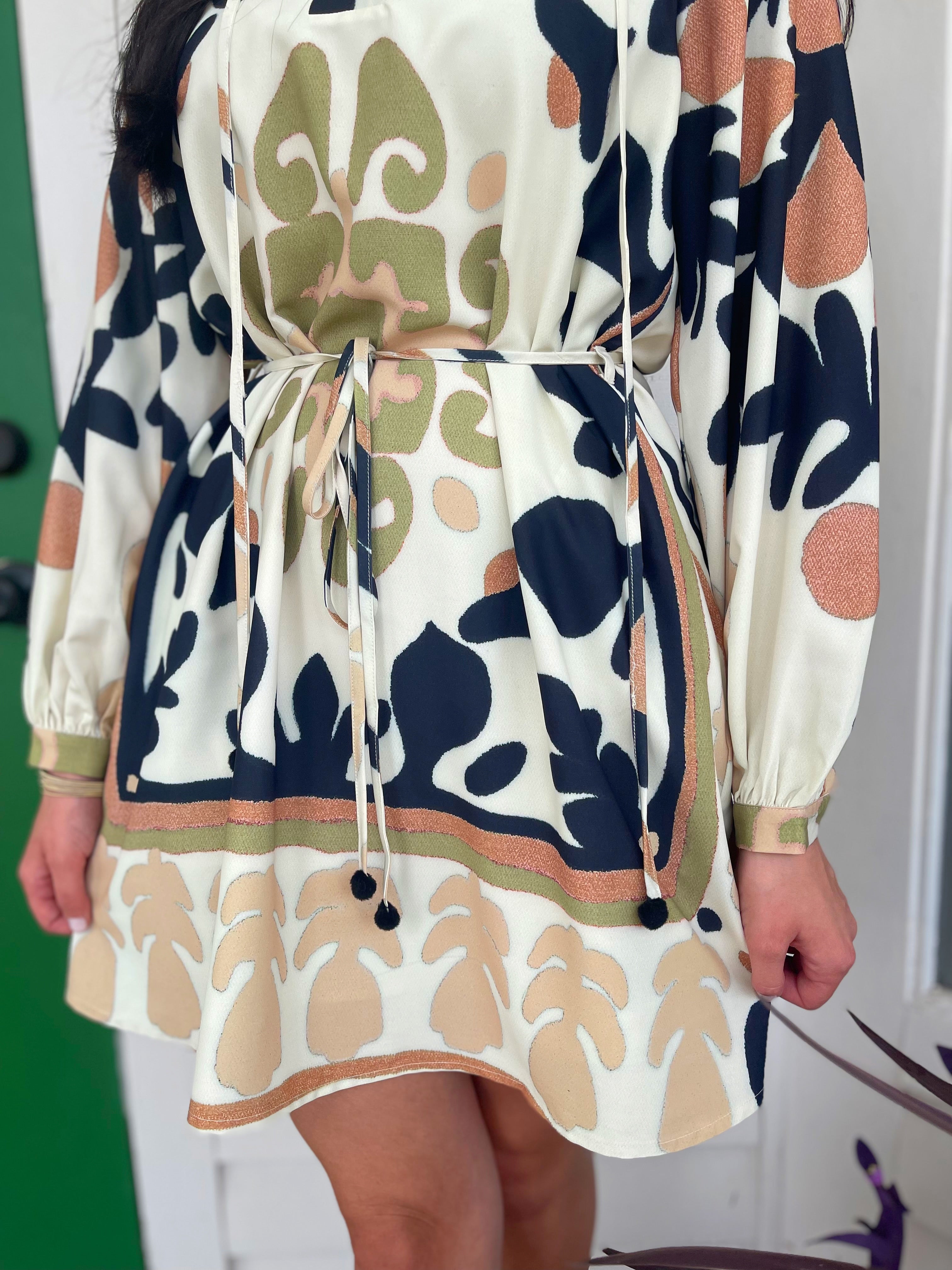 BROWN MULTI PRINTED JEINNY MINI HOUSE DRESS