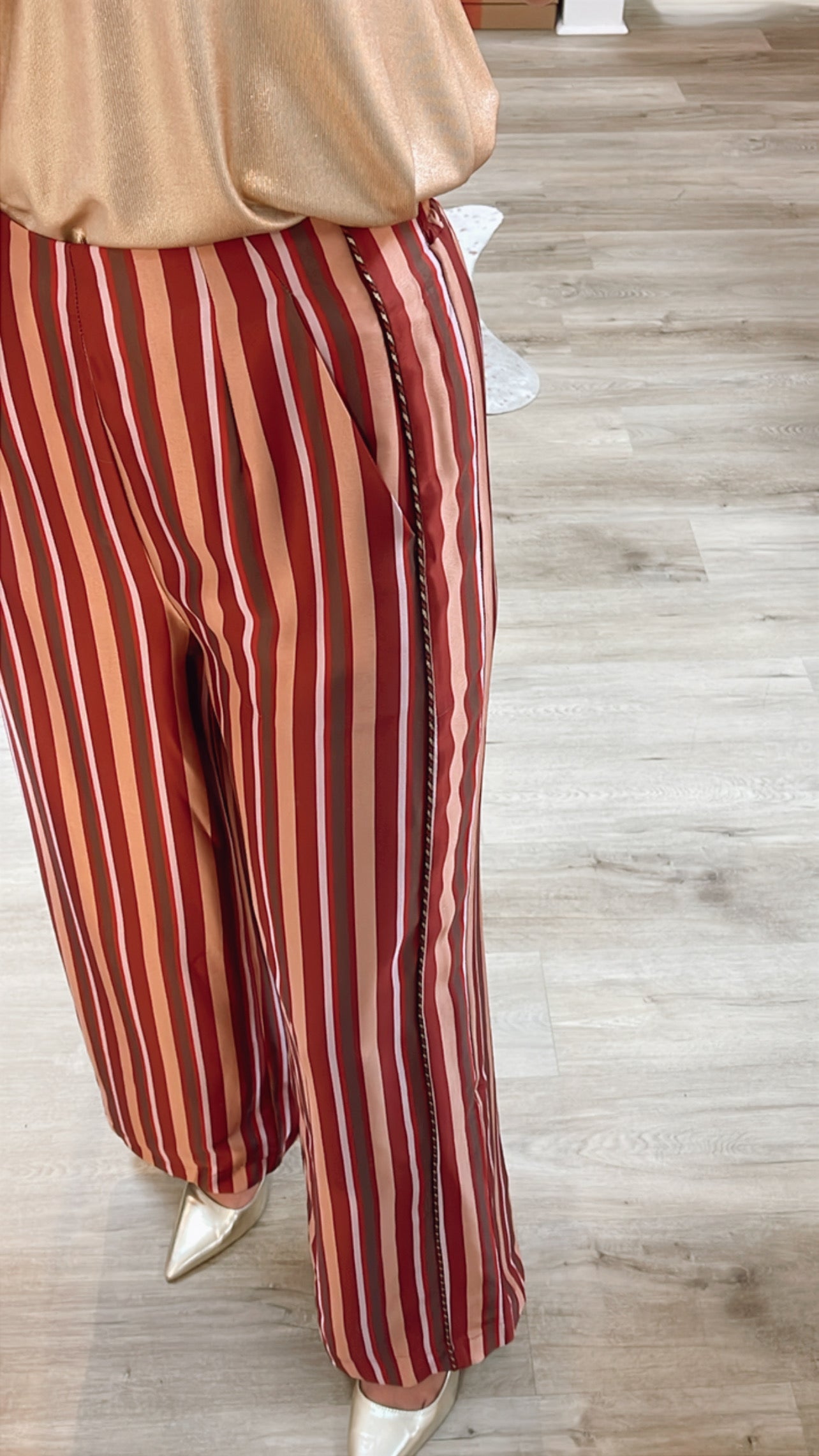 MAROON MULTI STRIPED ANJELLA WIDE LEG PANTS