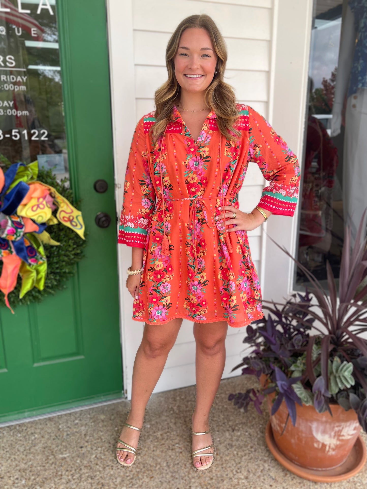 ORANGE MULTI PRINTED RELAXED FIT MINI DRESS