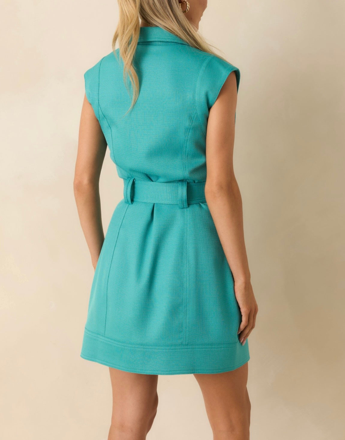JADED PEARL BUTTON UP BELTED JACKIE MINI DRESS