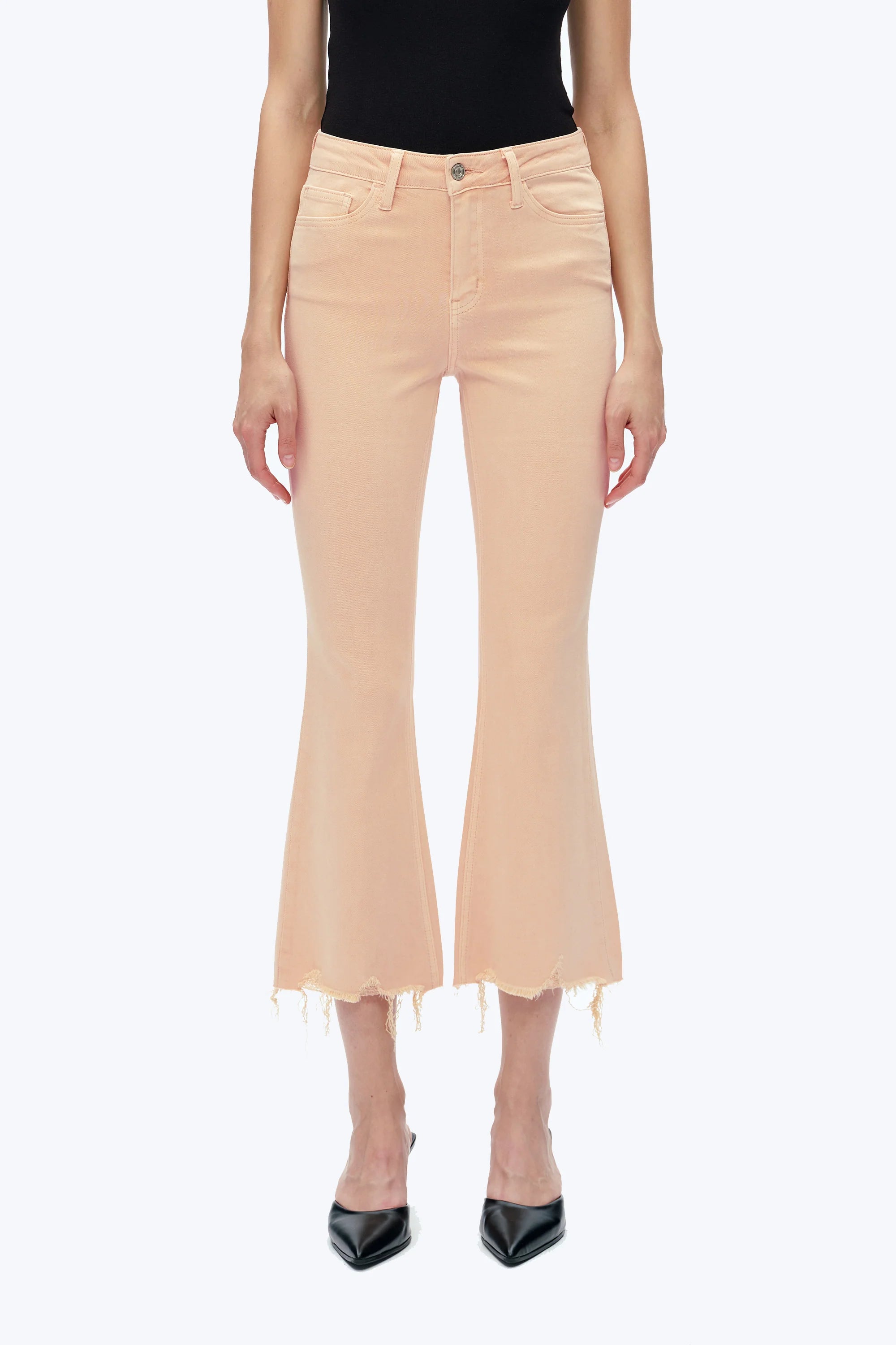 BLEACHED APRICOT HIGH RISE VINTAGE CROP FLARE DENIM JEANS