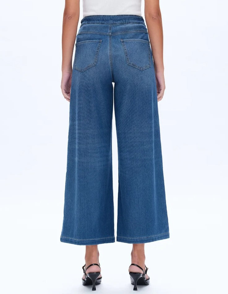 MEDIUM BLUE HIGH RISE WIDE LEG STRETCHY KNIT BLUEBELL JEANS