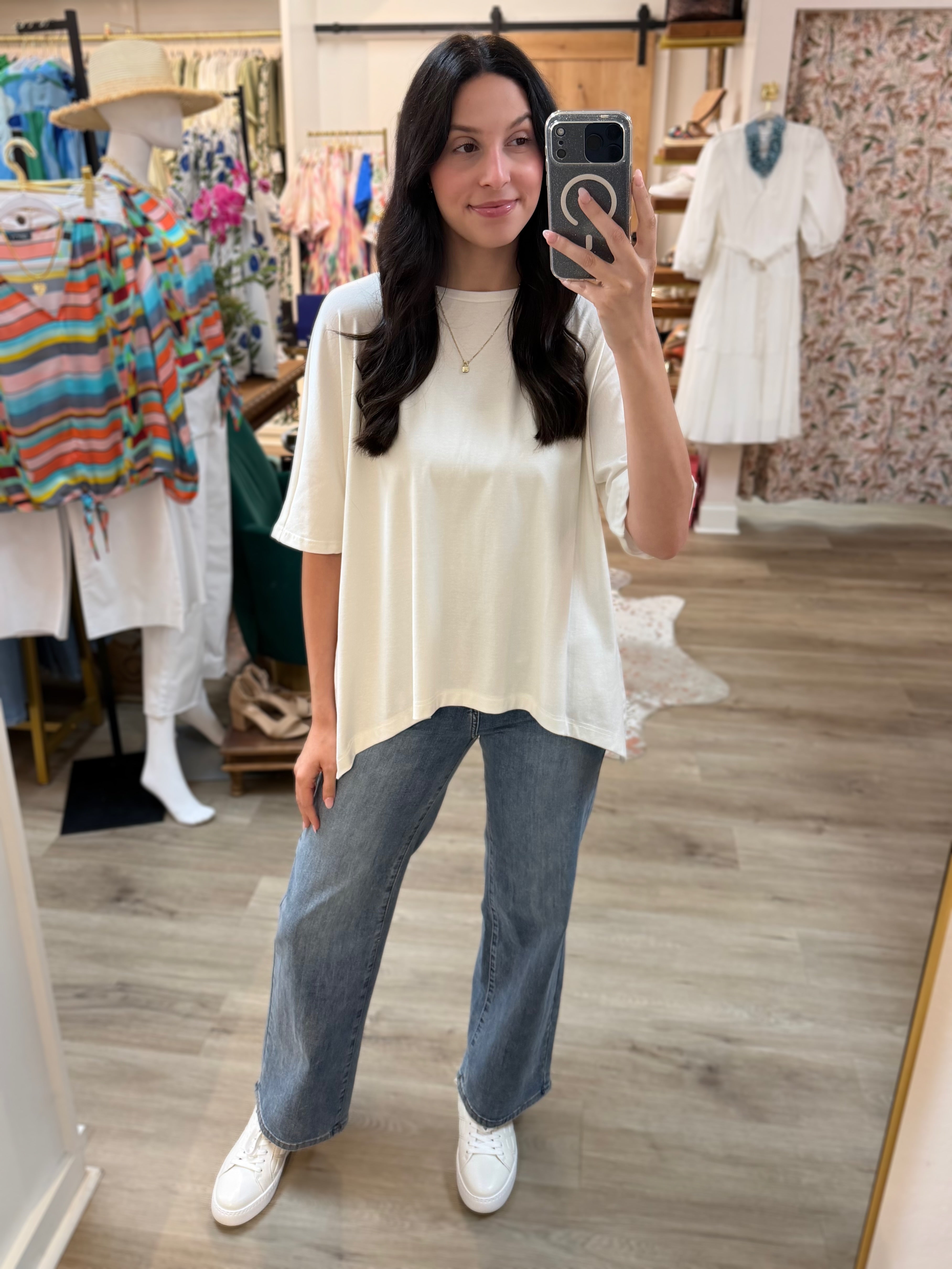 OFF WHITE KNIT MODAL DOLMAN SLEEVE TOP