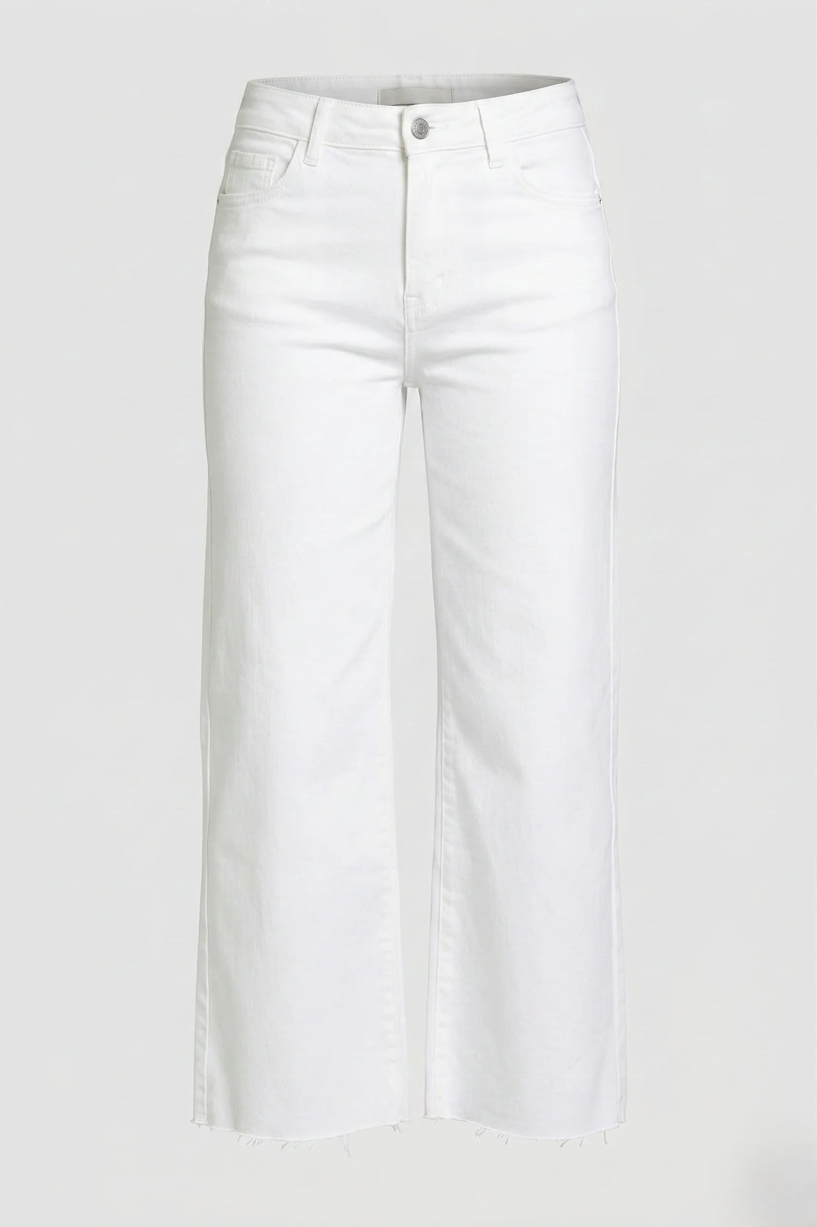 WHITE MID-RISE RAW HEM CROPPED WIDE LEG JEANS
