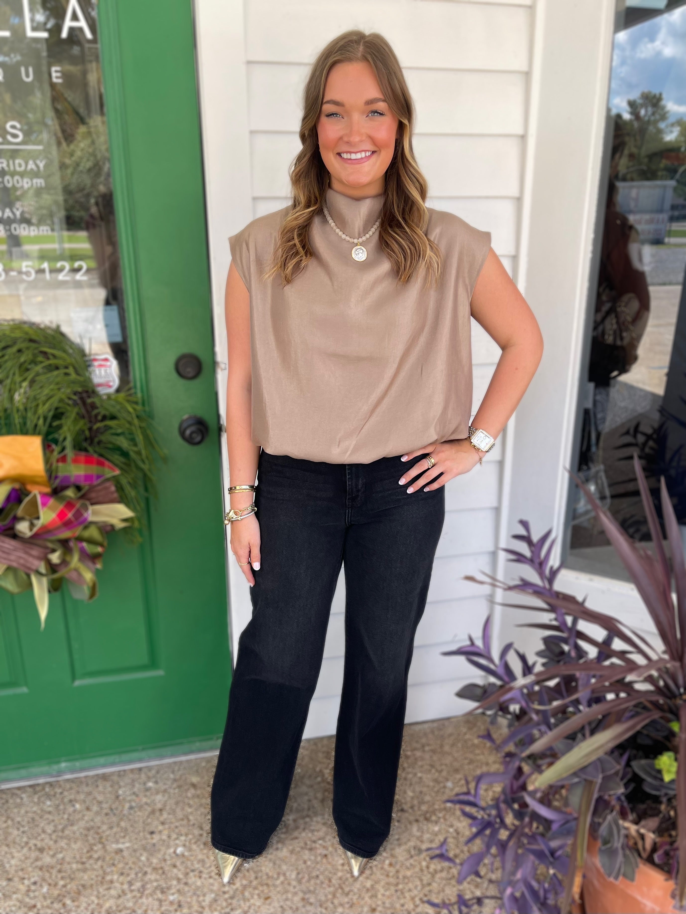 MOCHA HIGH NECK BALLOON TOP