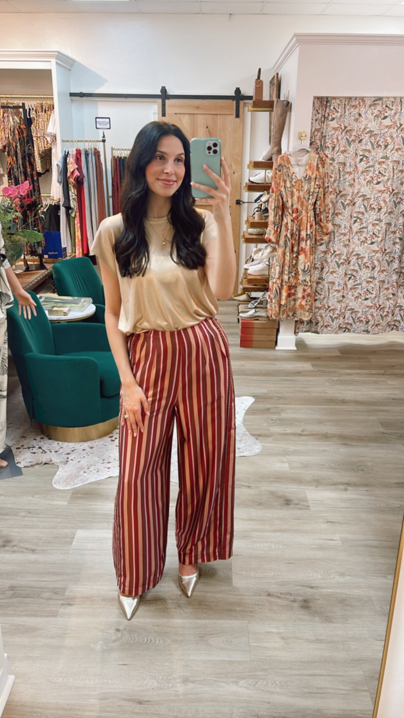 MAROON MULTI STRIPED ANJELLA WIDE LEG PANTS