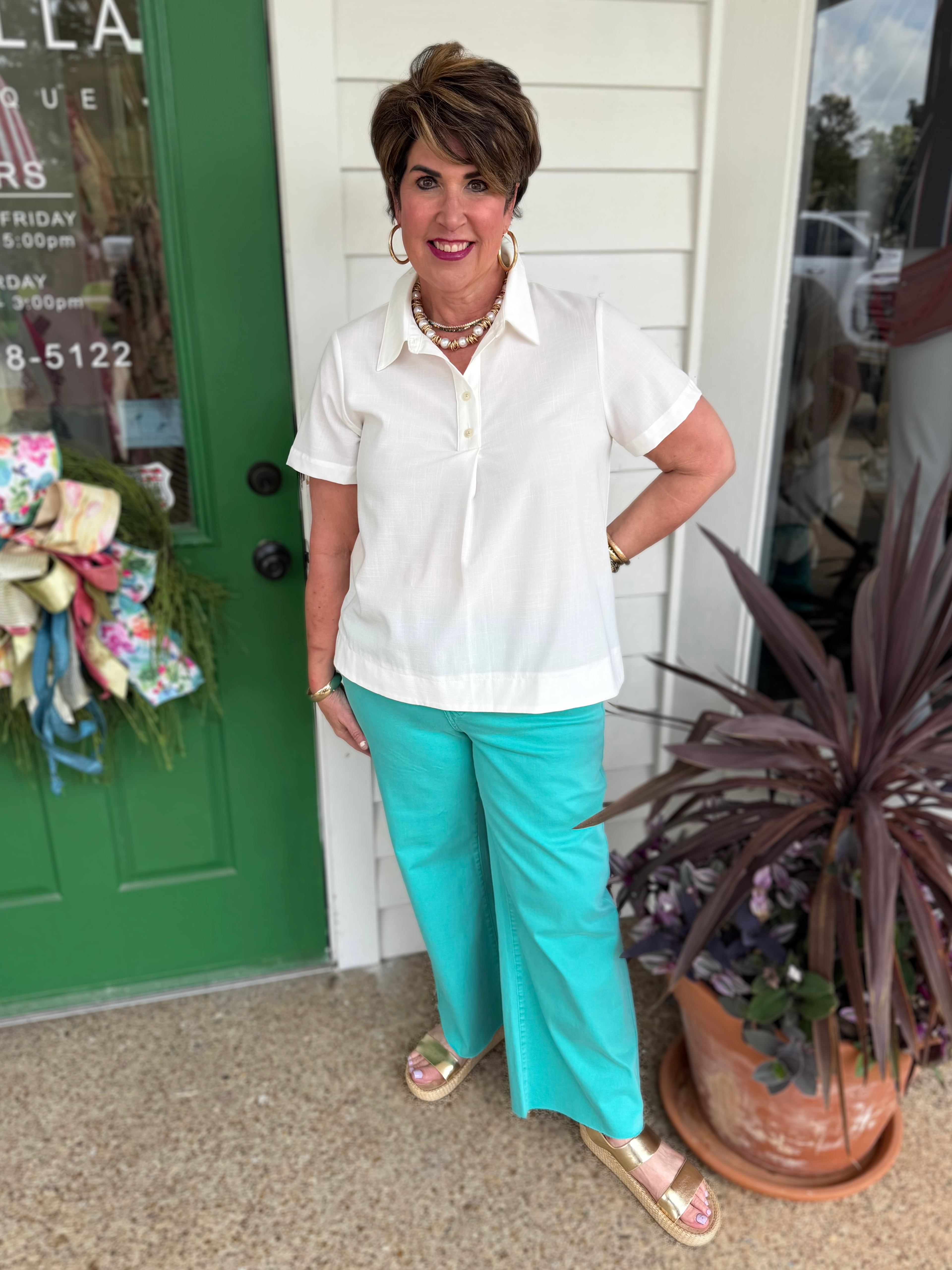 OFF WHITE COLLARED BUTTON DOWN SWING TOP