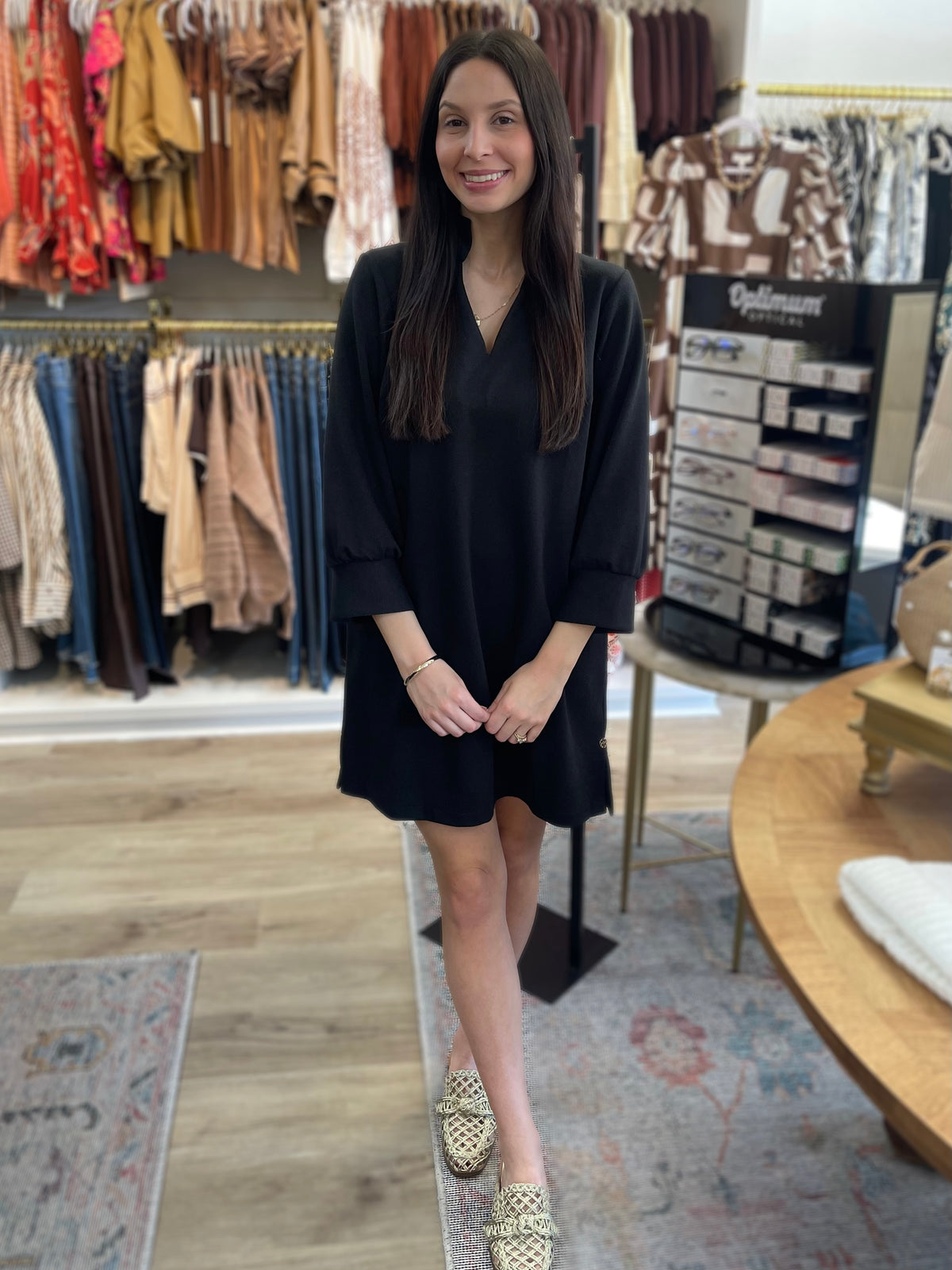 BLACK TEXTURED GEOMETRIC PATTERN HADLEY MINI DRESS