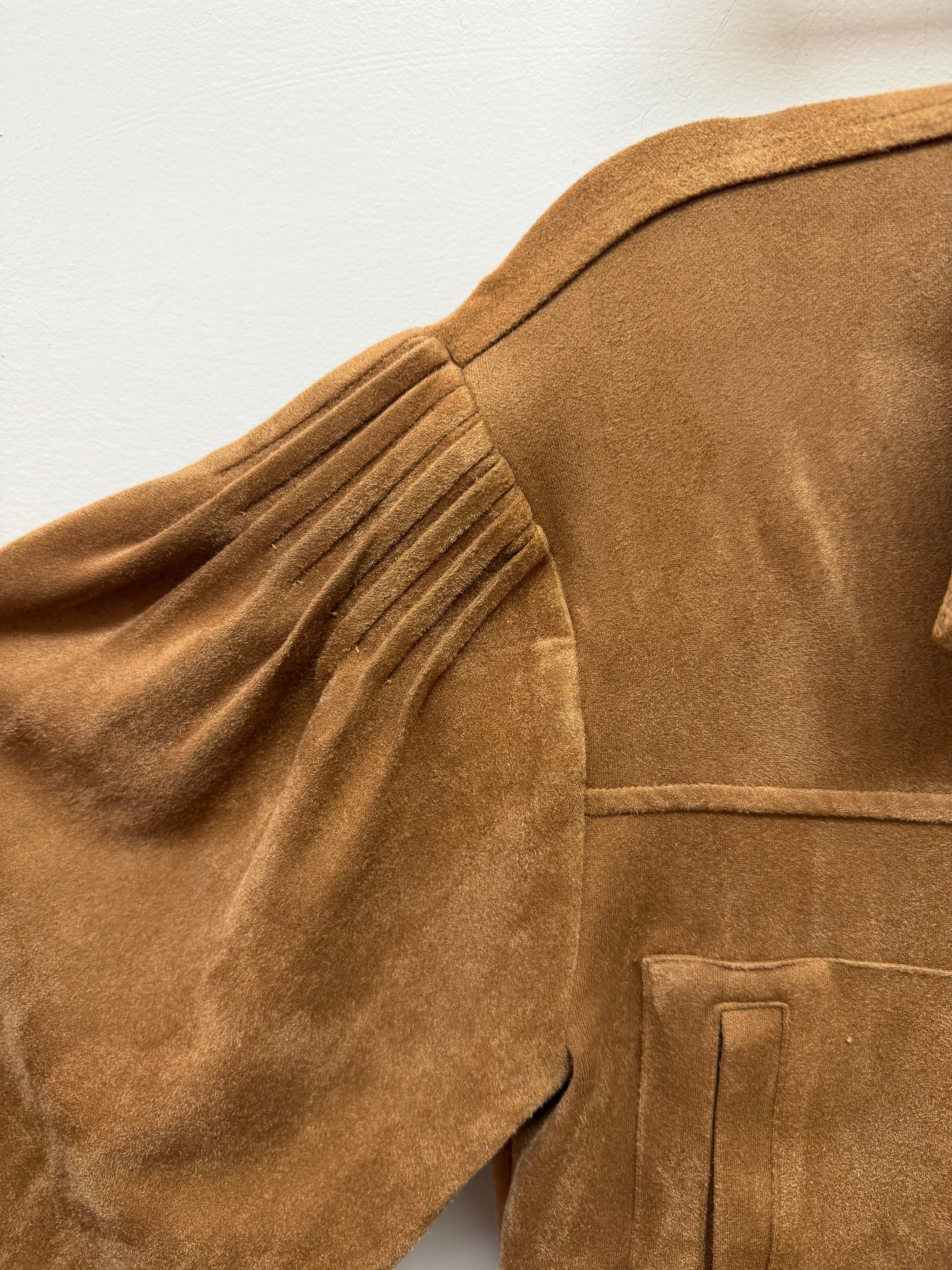 CARAMEL SUEDE LONG SLEEVE BUTTON UP SHIRT JACKET TOP