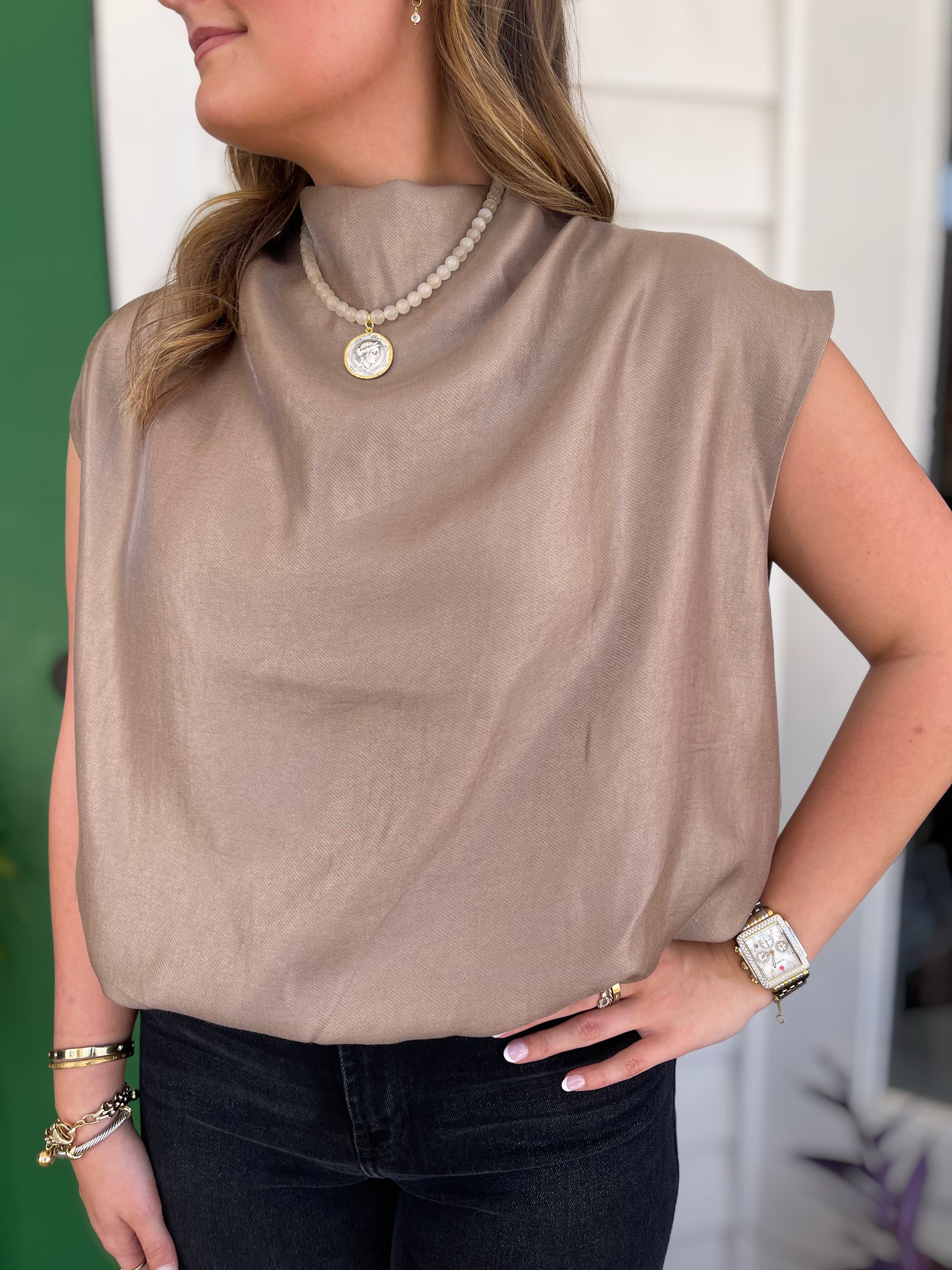 MOCHA HIGH NECK BALLOON TOP