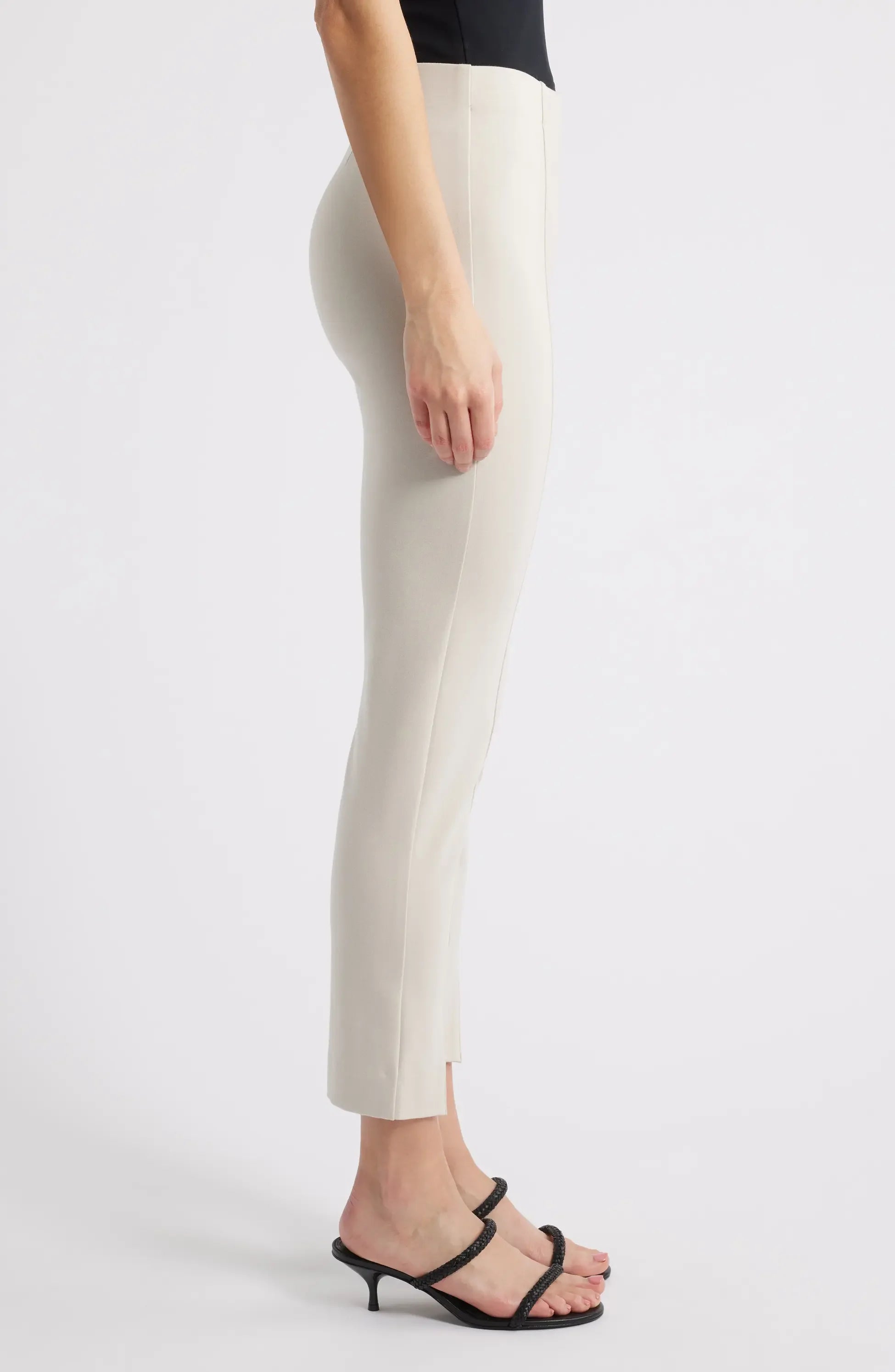 CHAMPAGNE SPLIT HEM PULL-ON PONTE PANT