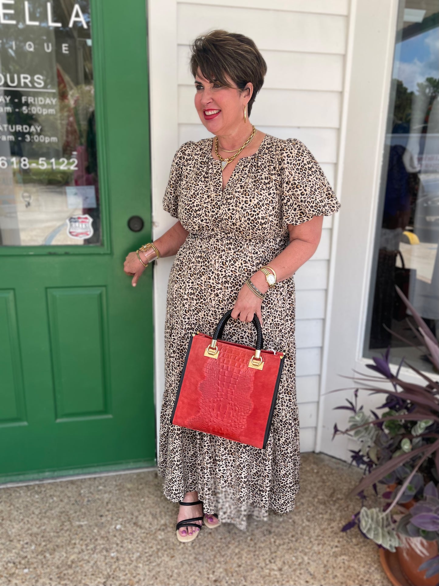LEOPARD PRINT SMOCK WAIST TIERED MIDI DRESS