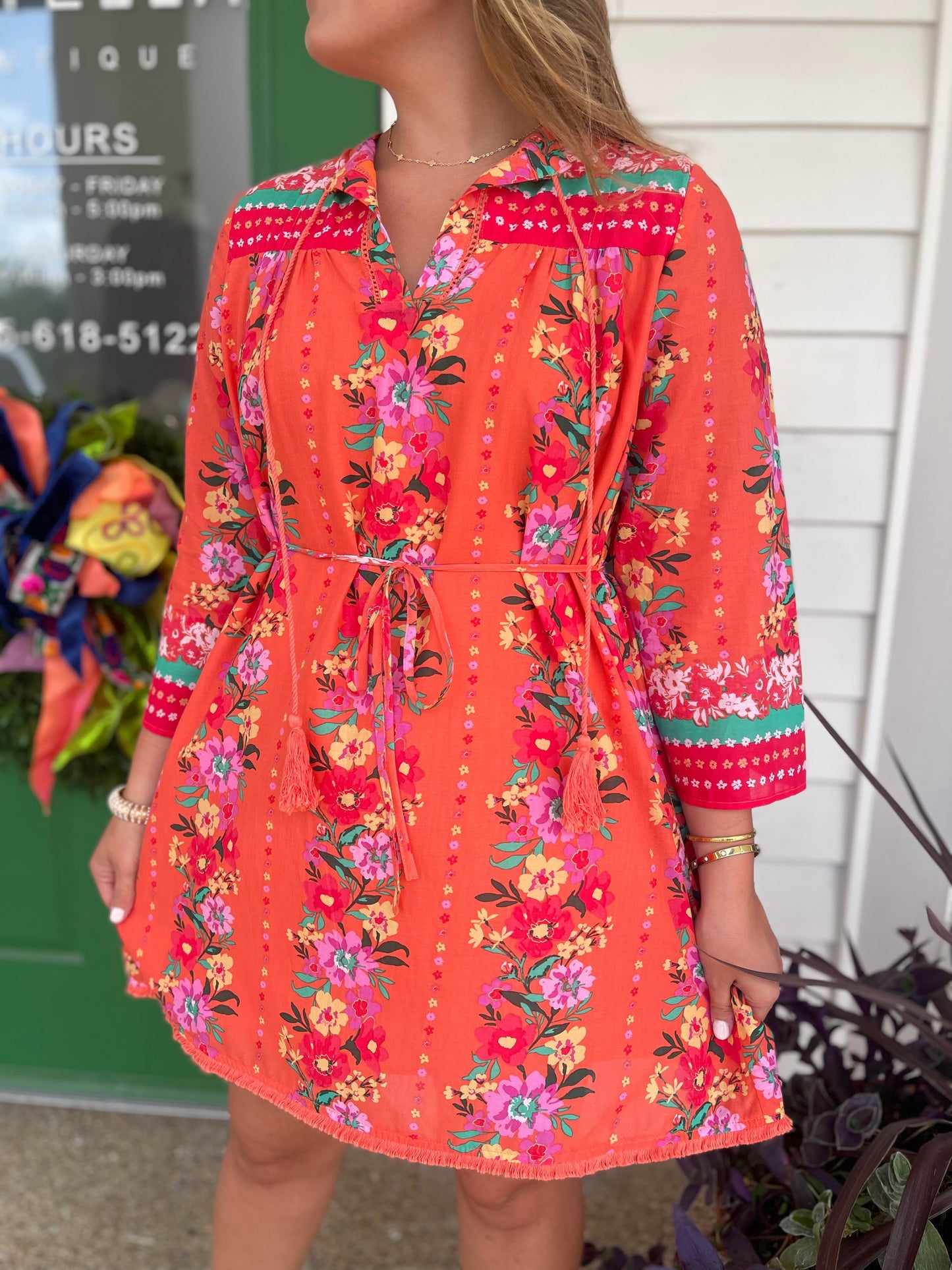 ORANGE MULTI PRINTED RELAXED FIT MINI DRESS