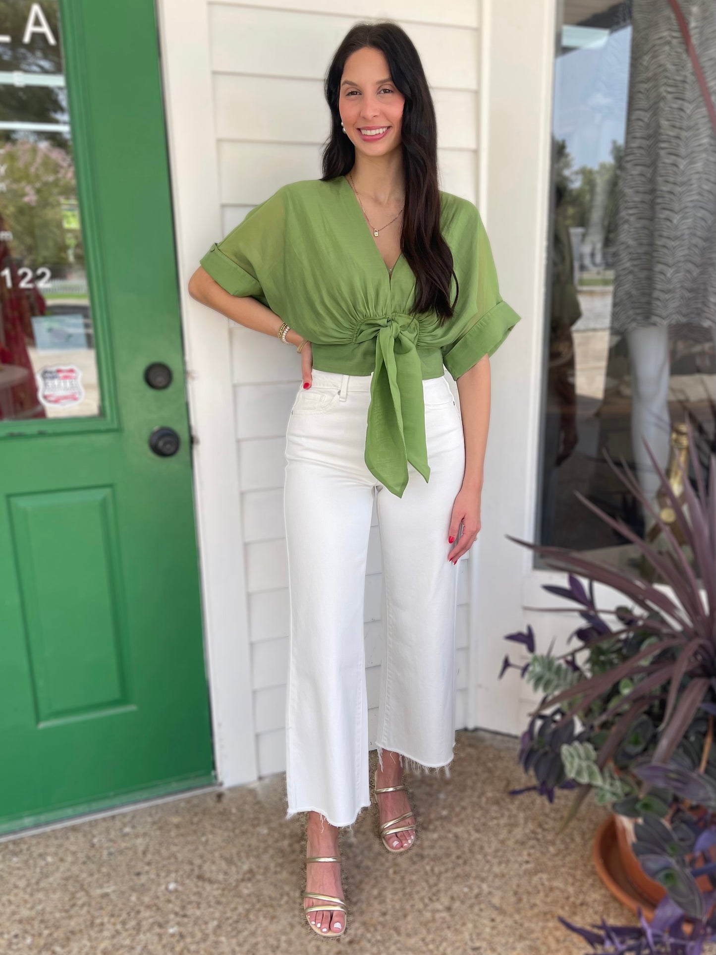 GREEN TIE FRONT CLARISA BLOUSE
