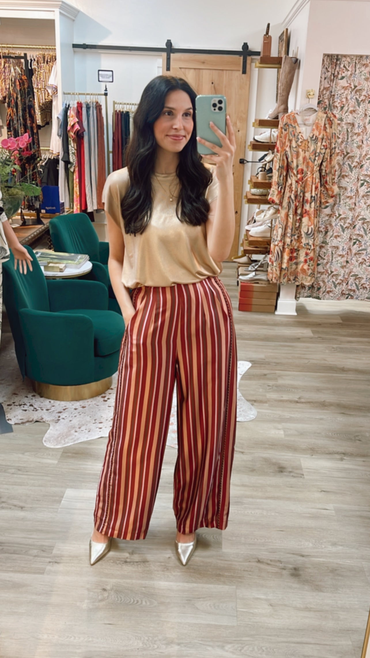 MAROON MULTI STRIPED ANJELLA WIDE LEG PANTS