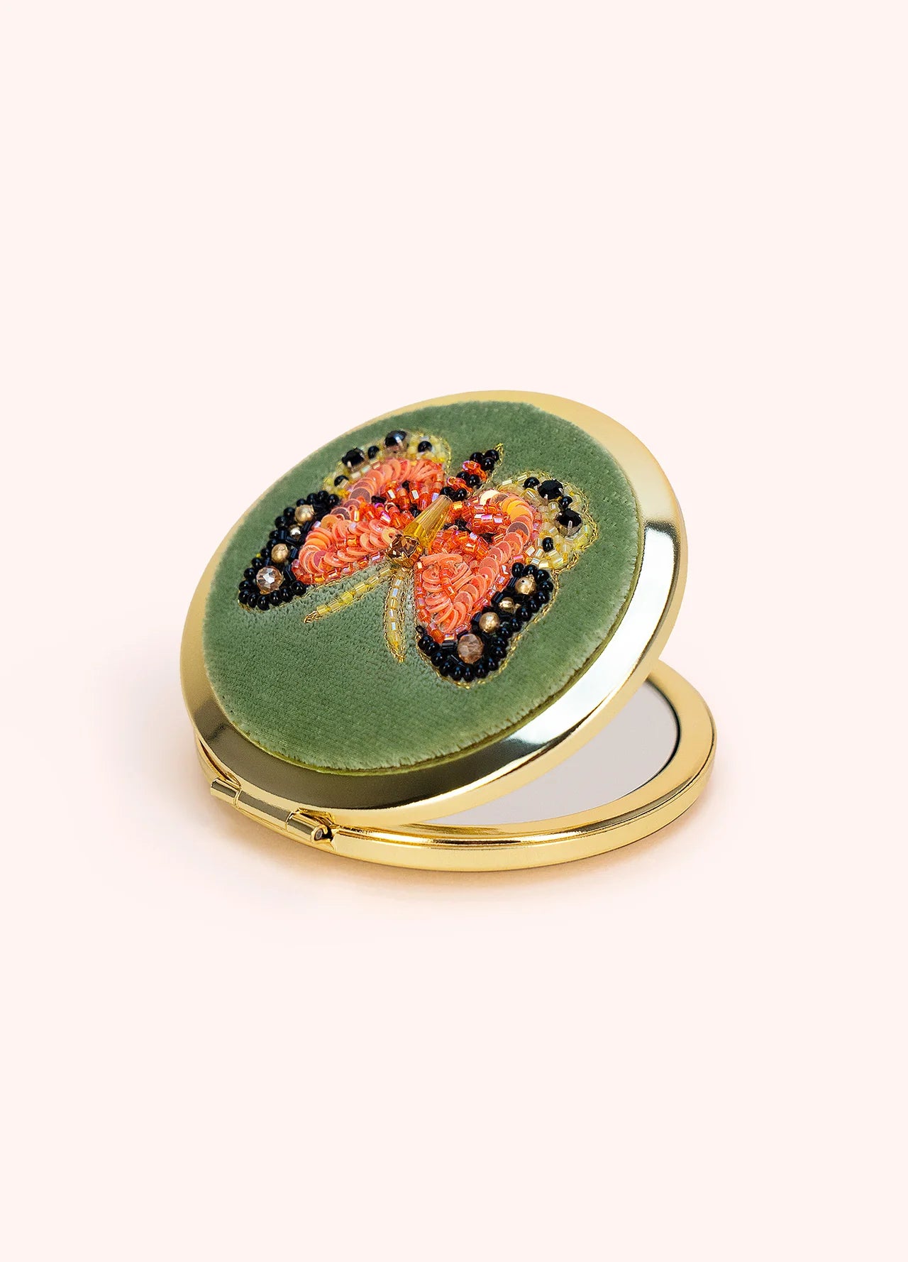 SAGE BONNY BUTTERFLY VELVET EMBROIDERED COMPACT MIRROR
