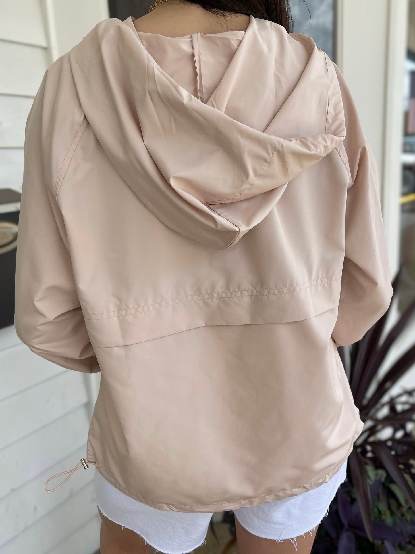 DUSTY BEIGE QUARTER ZIP HOODED WINDBREAKER