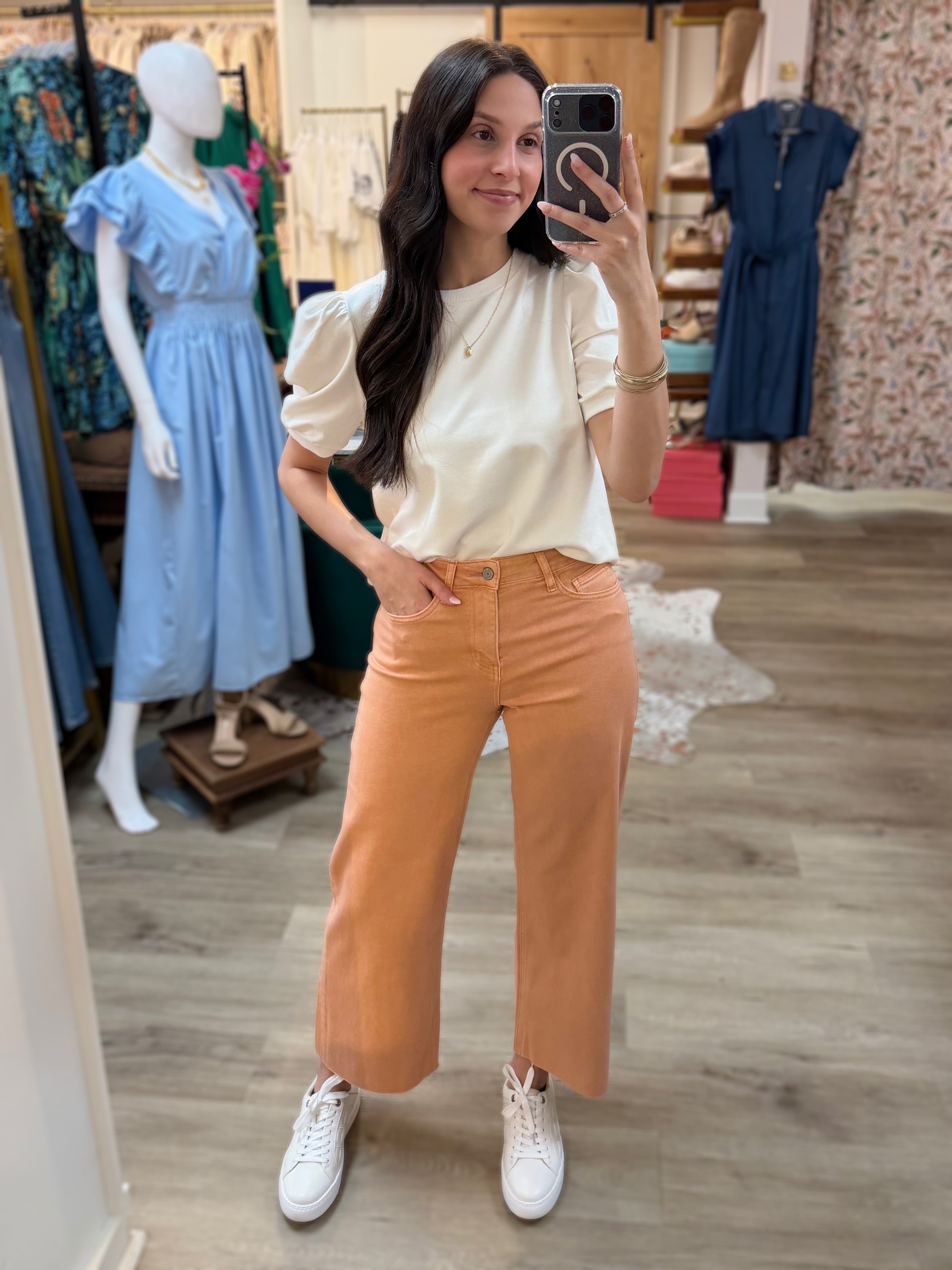 SOFT SAND HIGH RISE RAW HEM ANKLE WIDE LEG JEANS