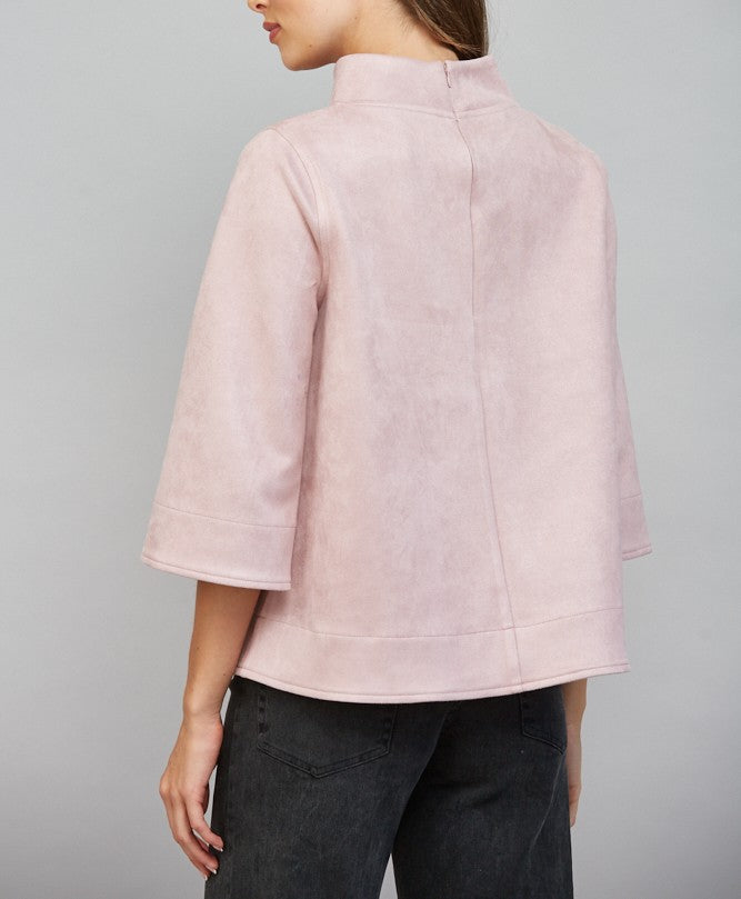 BLUSH FAUX SUEDE MOCK NECK 3/4 SLEEVE TOP