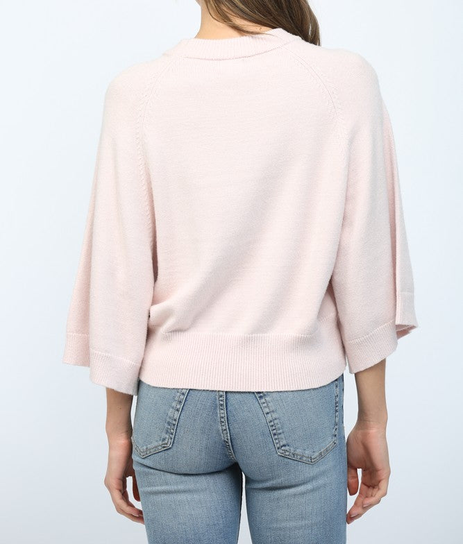 BLUSH PINK SHORT WIDE RAGLAN SLEEVE CREW NECK SWEATER TOP