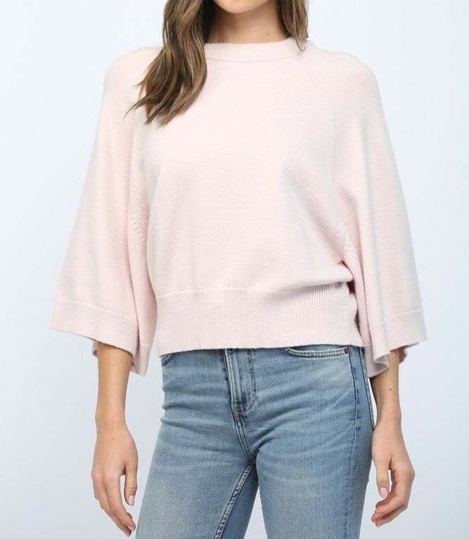BLUSH PINK SHORT WIDE RAGLAN SLEEVE CREW NECK SWEATER TOP