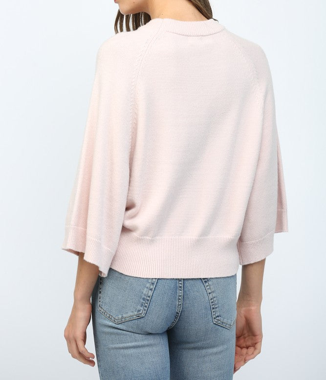 BLUSH PINK SHORT WIDE RAGLAN SLEEVE CREW NECK SWEATER TOP