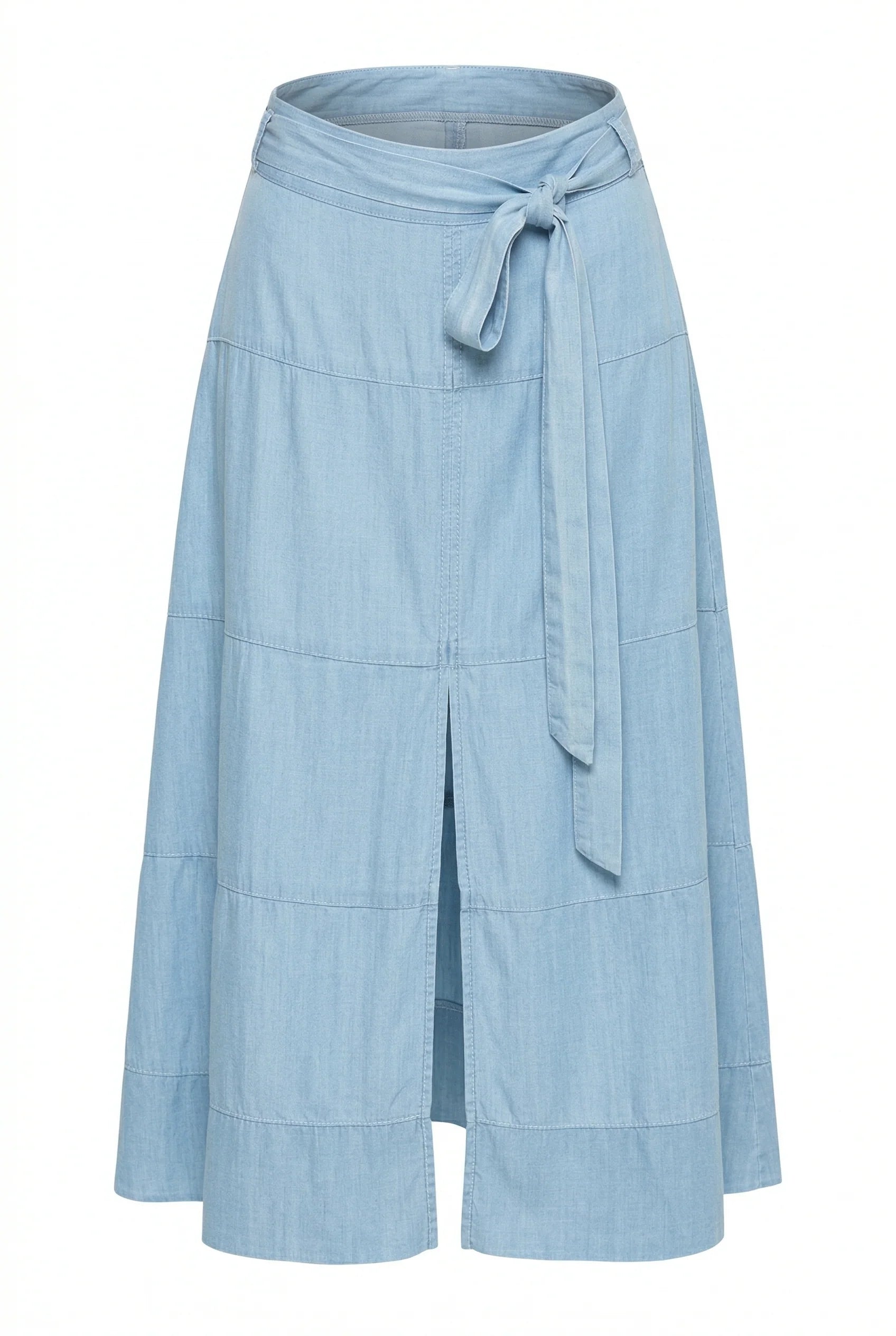 LIGHT INDIGO TENCEL A-LINE WAIST TIE SKIRT