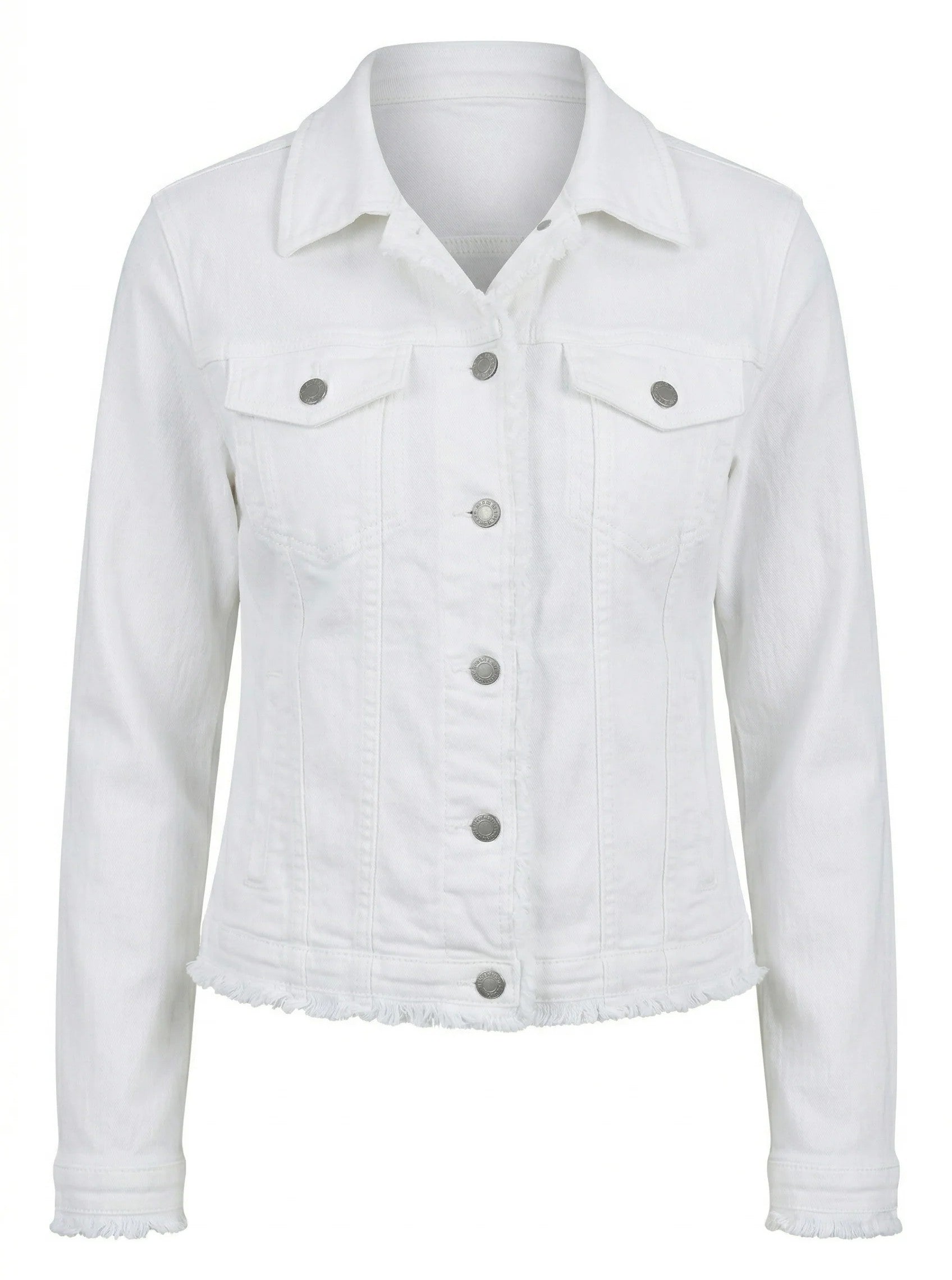 WHITE DENIM FRAYED DETAIL LONG SLEEVE JACKET
