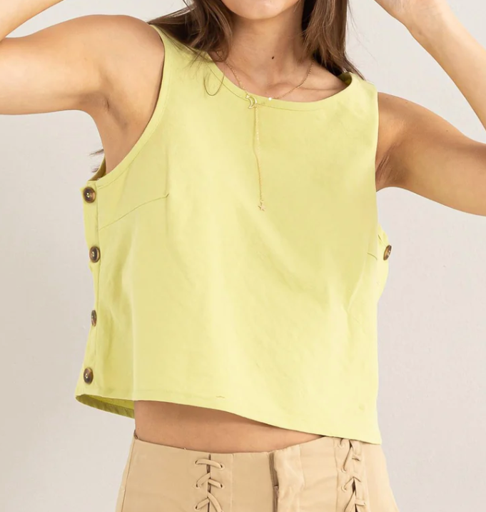 MATCHA SIDE-BUTTON SLEEVELESS TOP