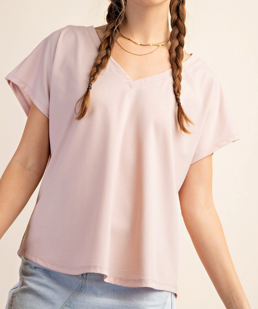 BLUSH PNK CASUAL VNECK TOP