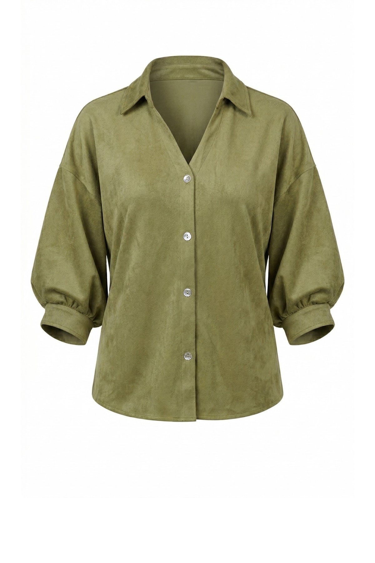 OLIVE FAUX SUEDE BLOUSON SLEEVE TOP