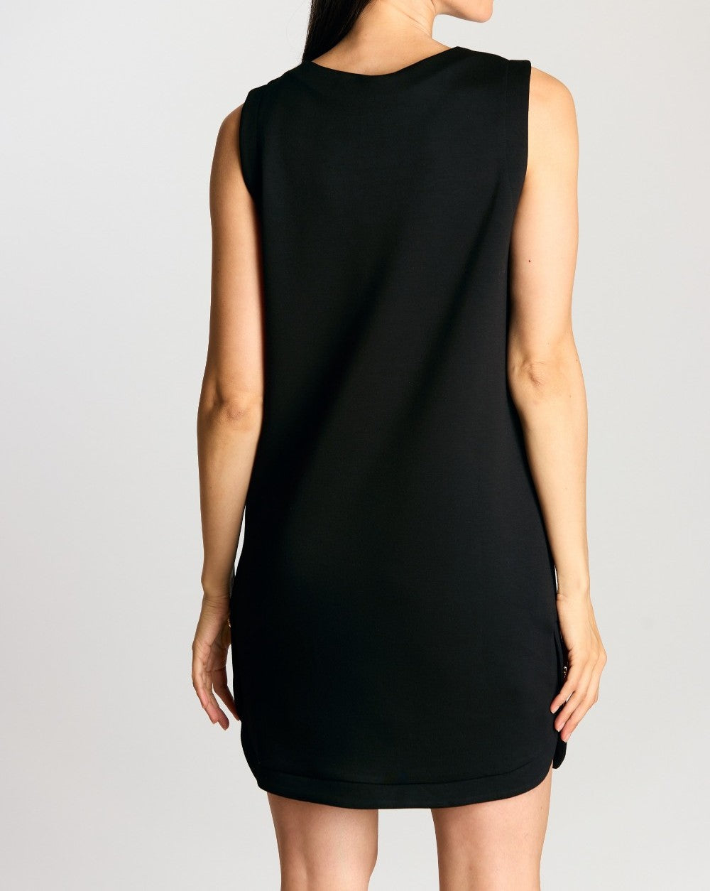 BLACK PCILL BUTTER MODAL SLEEVELESS SIDE BUTTON MINI DRESS